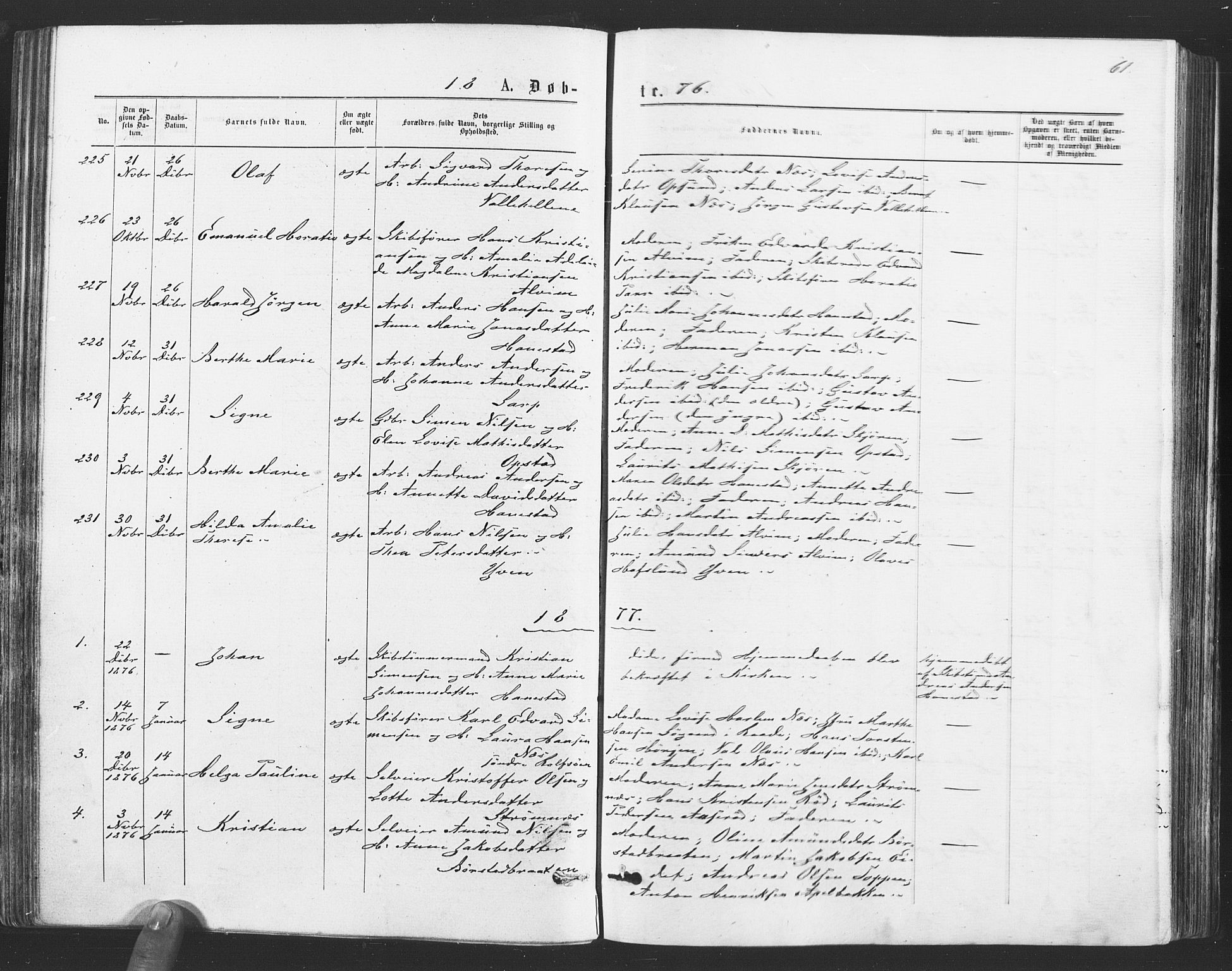 Tune prestekontor Kirkebøker, SAO/A-2007/F/Fa/L0016: Parish register (official) no. 16, 1874-1877, p. 61