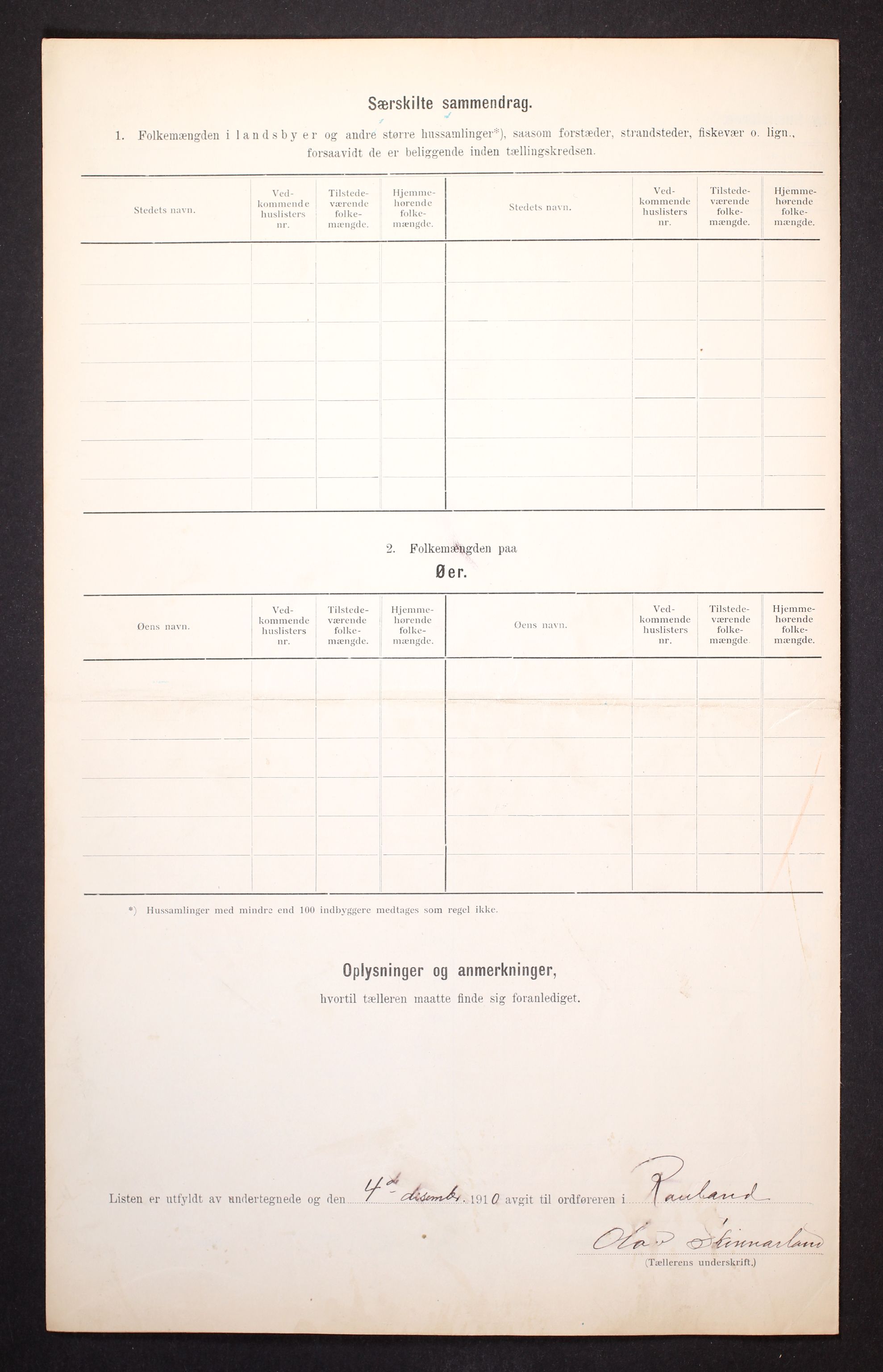 RA, 1910 census for Rauland, 1910, p. 6