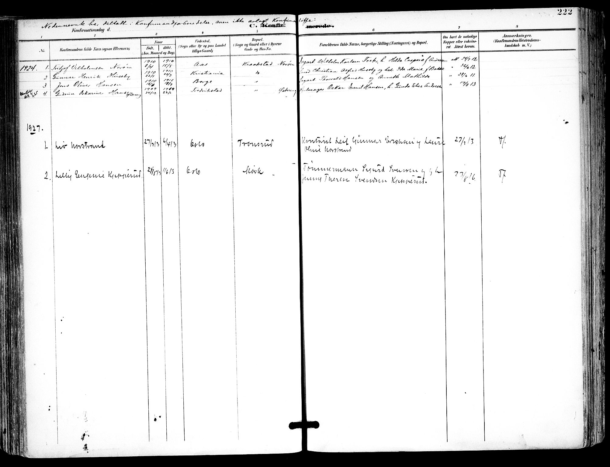 Kråkstad prestekontor Kirkebøker, SAO/A-10125a/F/Fa/L0010: Parish register (official) no. I 10, 1893-1931, p. 222