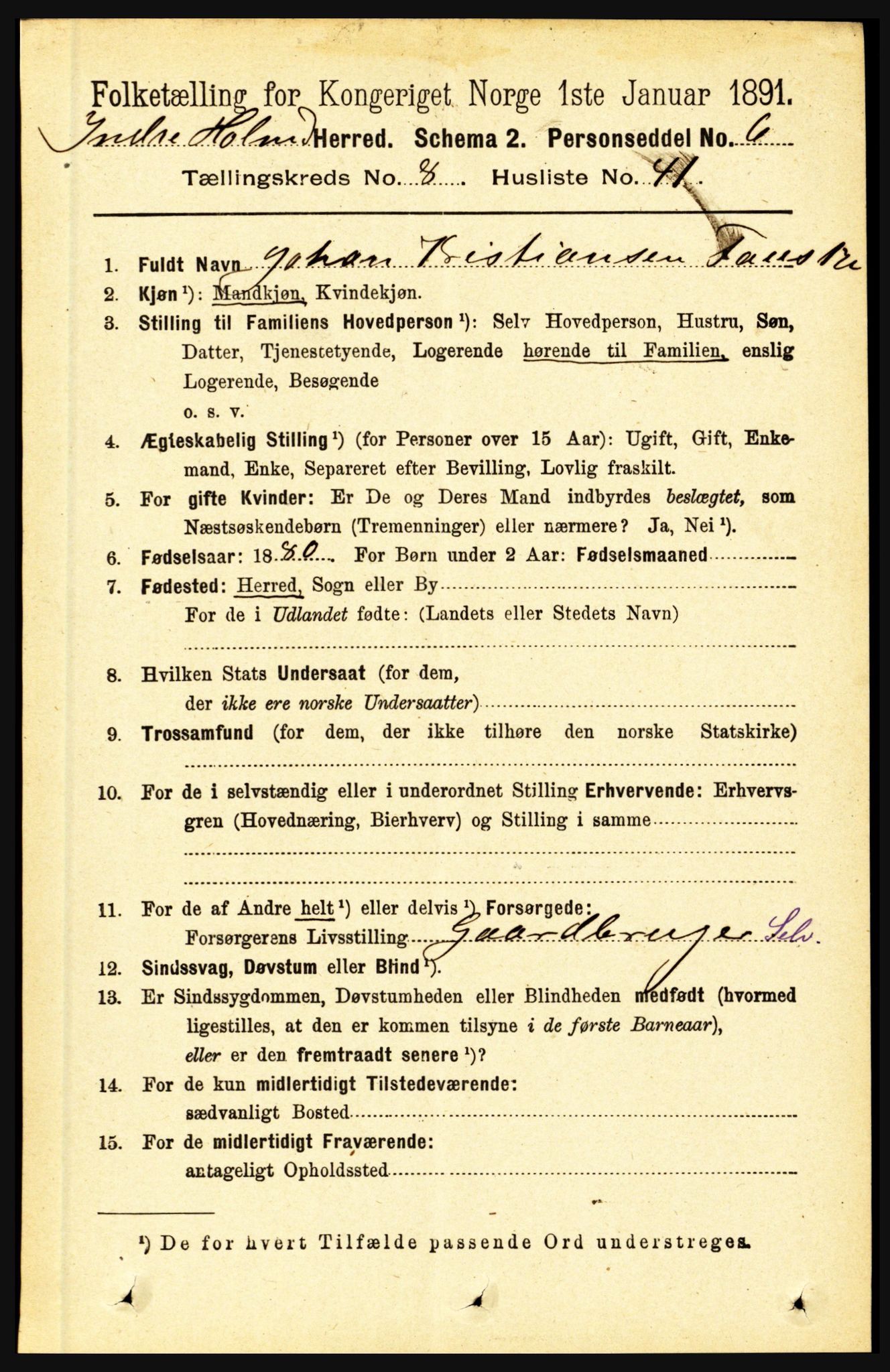 RA, 1891 census for 1430 Indre Holmedal, 1891, p. 3671