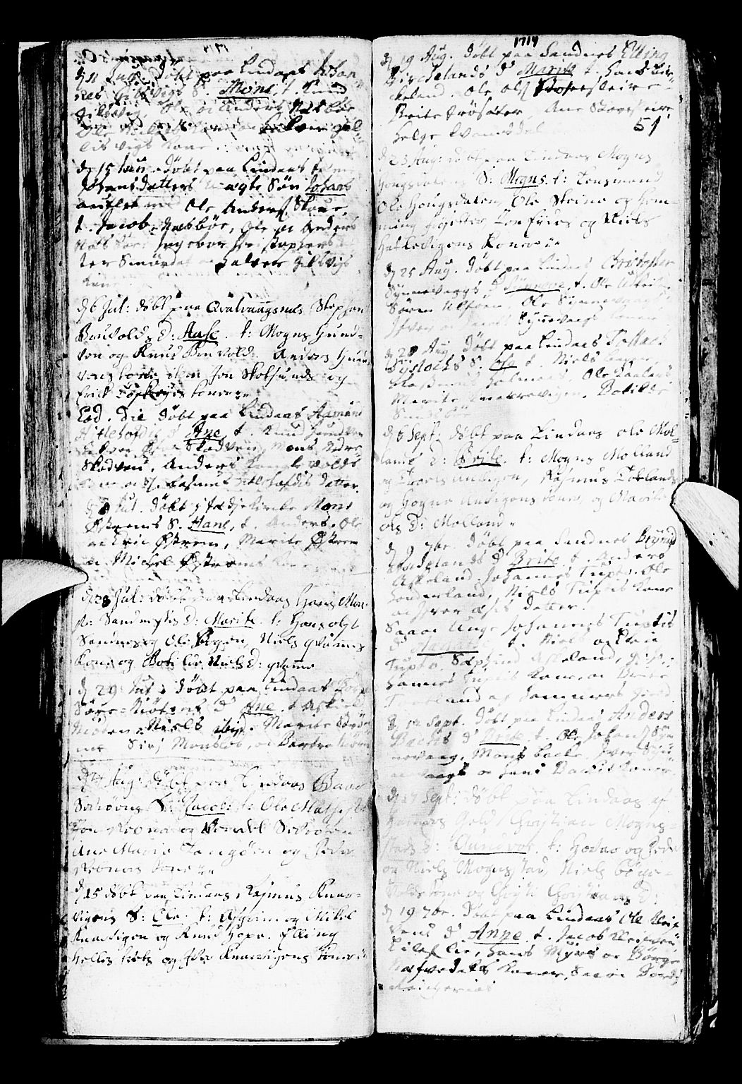 Lindås Sokneprestembete, AV/SAB-A-76701/H/Haa/Haaa/L0001: Parish register (official) no. A 1, 1699-1746, p. 51