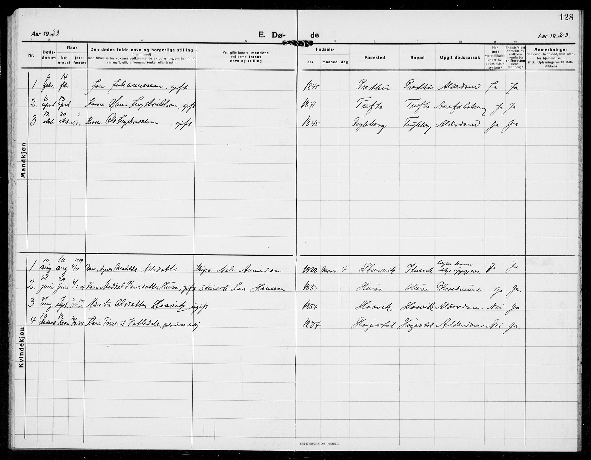 Kvinnherad sokneprestembete, SAB/A-76401/H/Hab: Parish register (copy) no. E 2, 1922-1940, p. 128