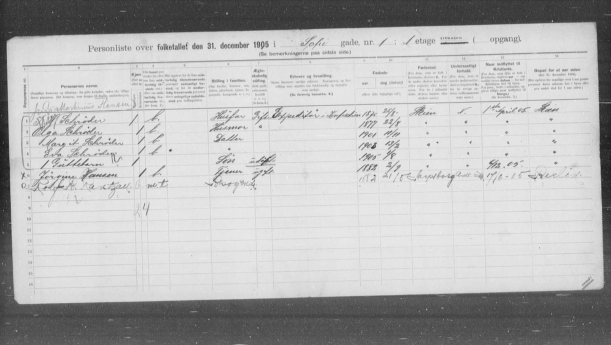 OBA, Municipal Census 1905 for Kristiania, 1905, p. 51184