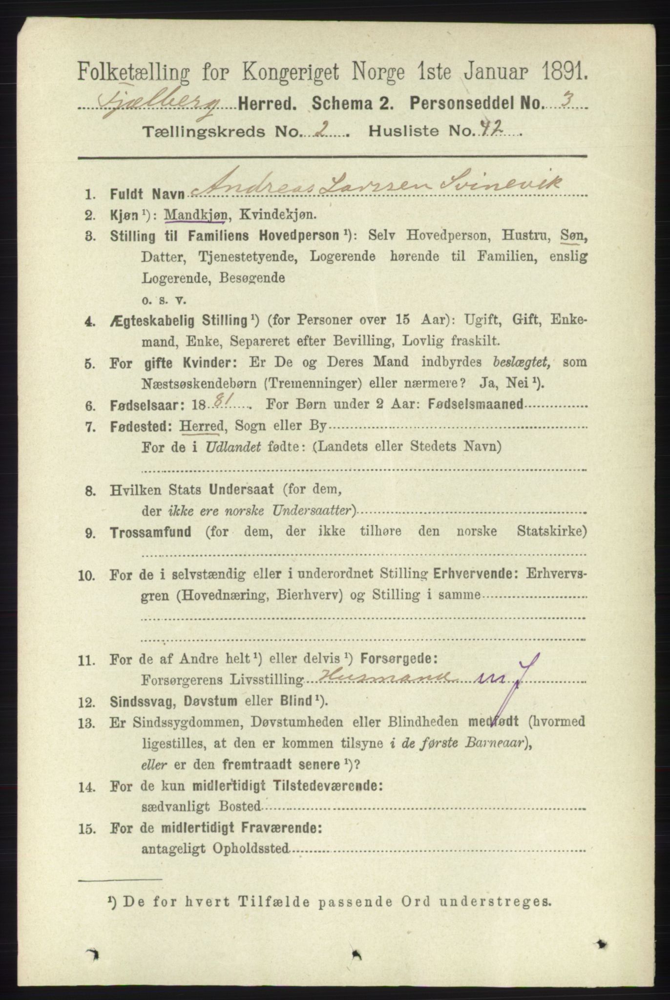 RA, 1891 census for 1213 Fjelberg, 1891, p. 717