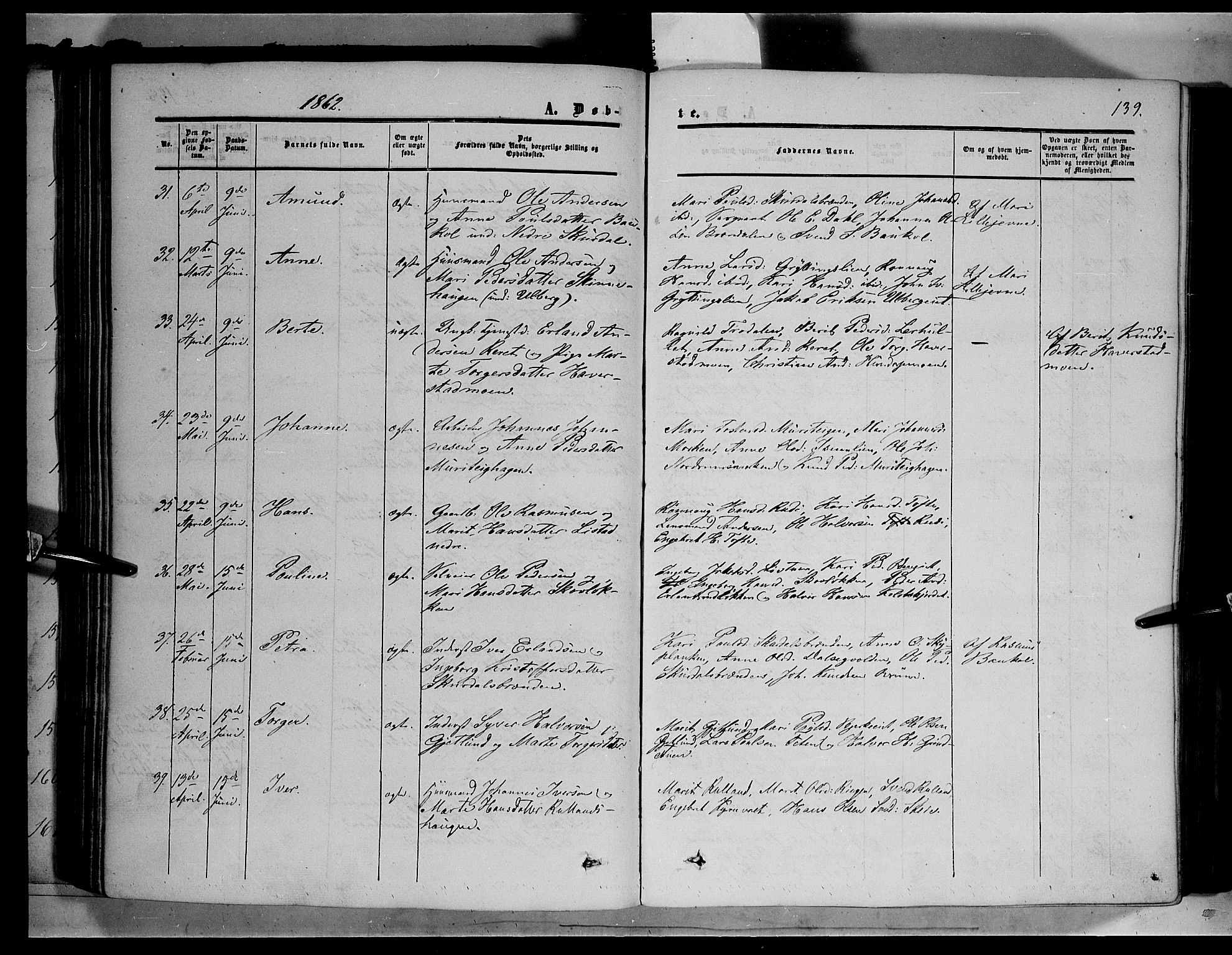 Sør-Fron prestekontor, AV/SAH-PREST-010/H/Ha/Haa/L0001: Parish register (official) no. 1, 1849-1863, p. 139