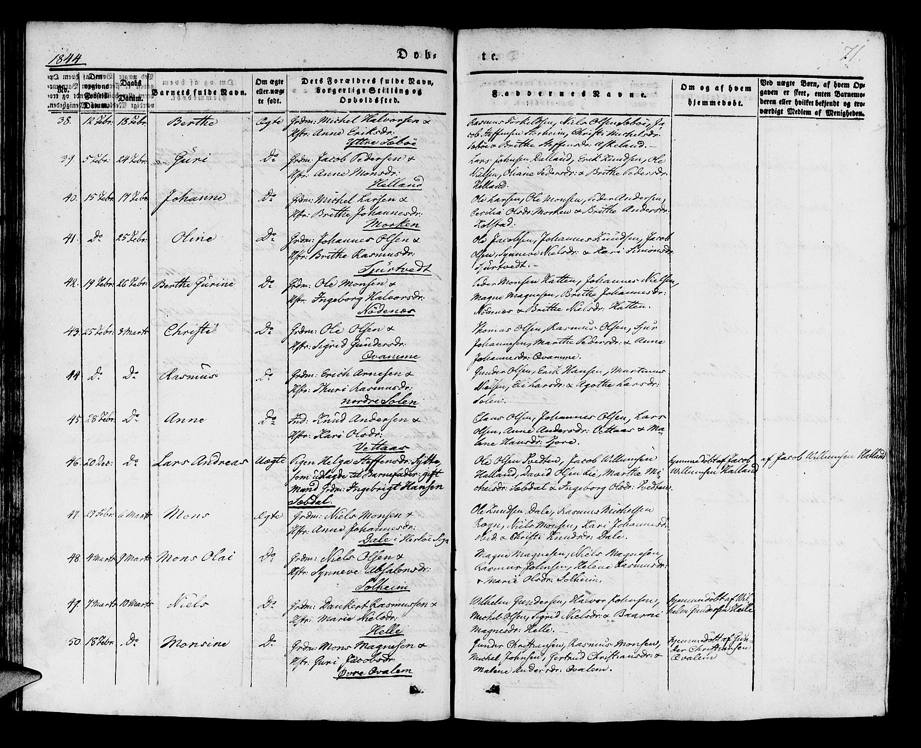 Manger sokneprestembete, AV/SAB-A-76801/H/Haa: Parish register (official) no. A 5, 1839-1848, p. 71