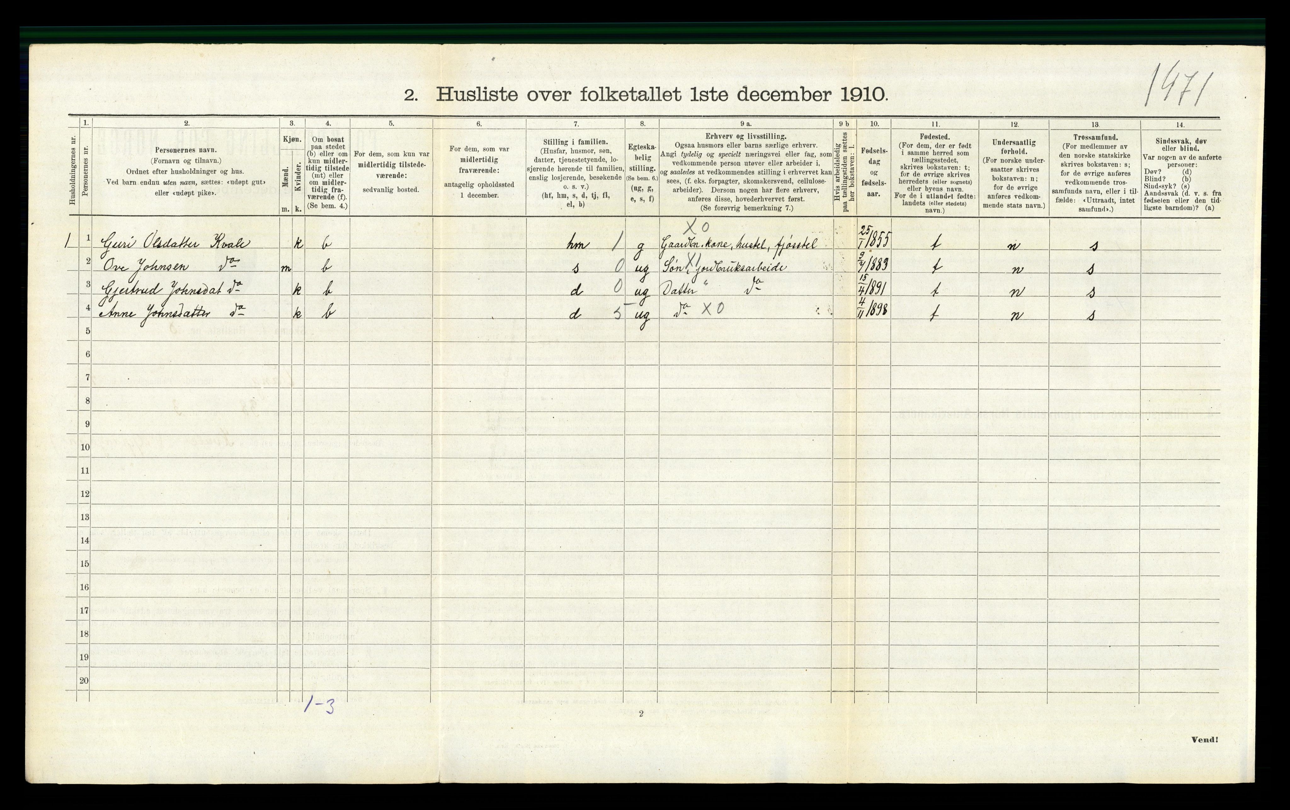 RA, 1910 census for Vang, 1910, p. 306