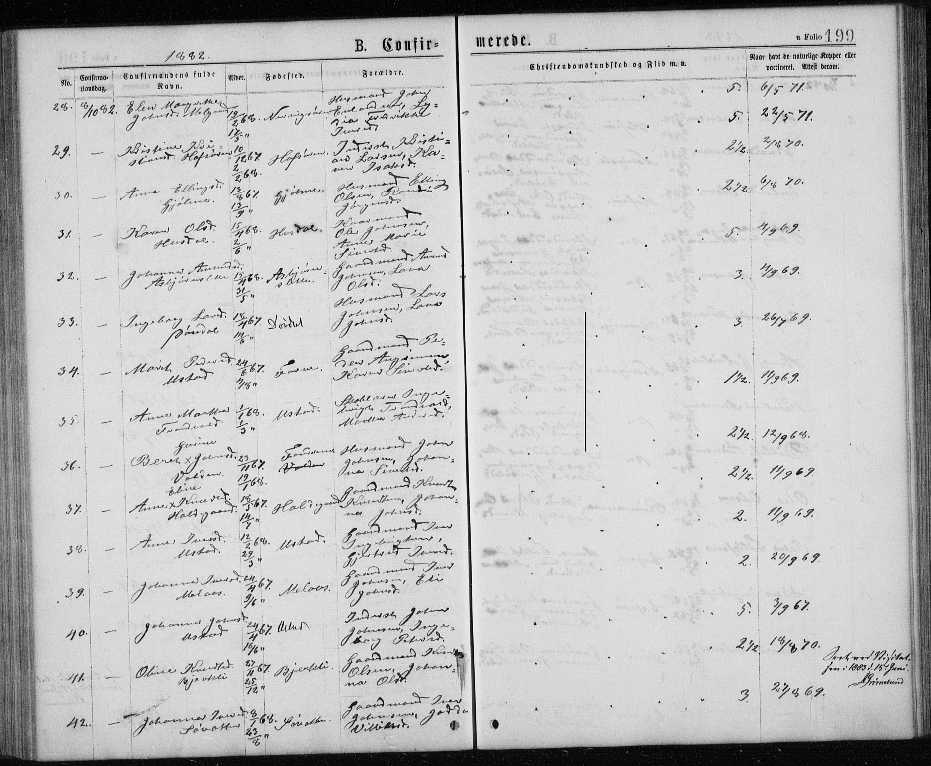 Ministerialprotokoller, klokkerbøker og fødselsregistre - Sør-Trøndelag, AV/SAT-A-1456/668/L0817: Parish register (copy) no. 668C06, 1873-1884, p. 199