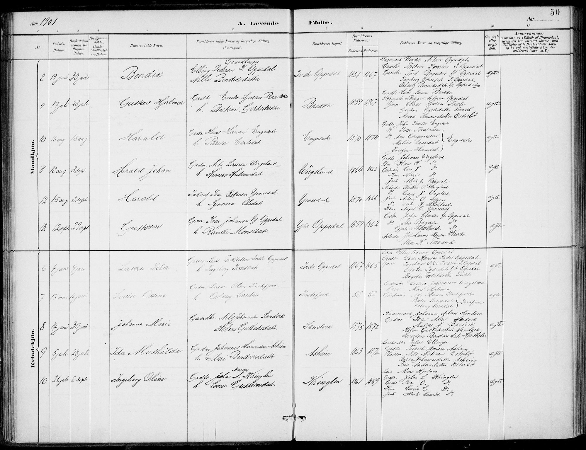 Gulen sokneprestembete, AV/SAB-A-80201/H/Haa/Haac/L0002: Parish register (official) no. C  2, 1882-1914, p. 50