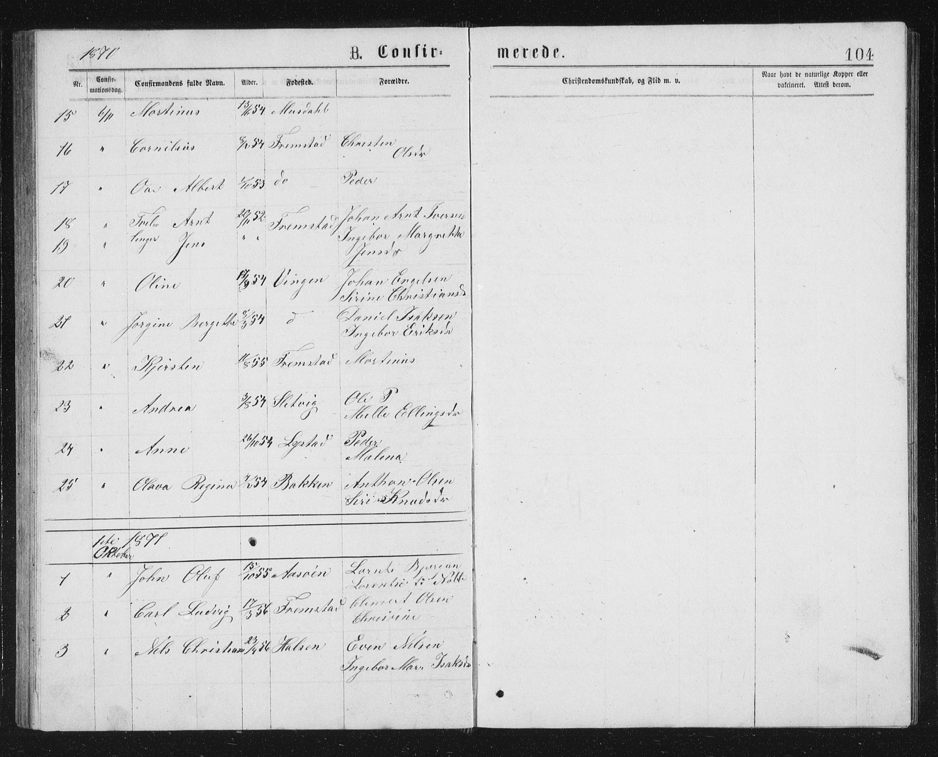 Ministerialprotokoller, klokkerbøker og fødselsregistre - Sør-Trøndelag, SAT/A-1456/662/L0756: Parish register (copy) no. 662C01, 1869-1891, p. 104