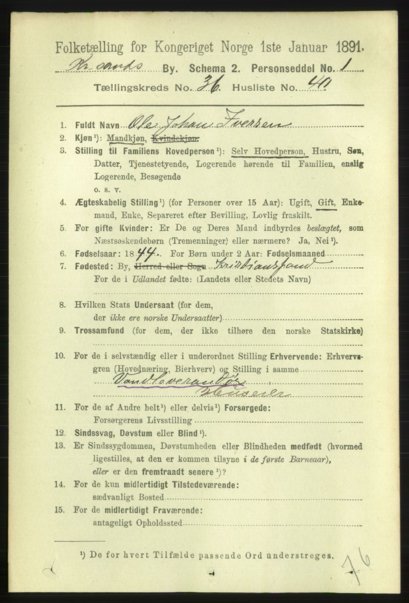 RA, 1891 census for 1001 Kristiansand, 1891, p. 11632