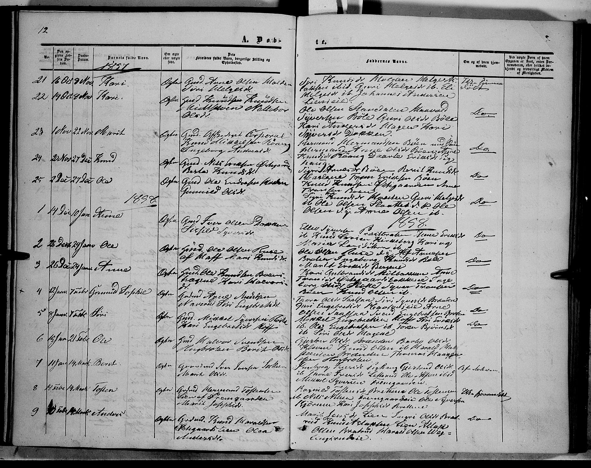 Sør-Aurdal prestekontor, SAH/PREST-128/H/Ha/Haa/L0006: Parish register (official) no. 6, 1849-1876, p. 12