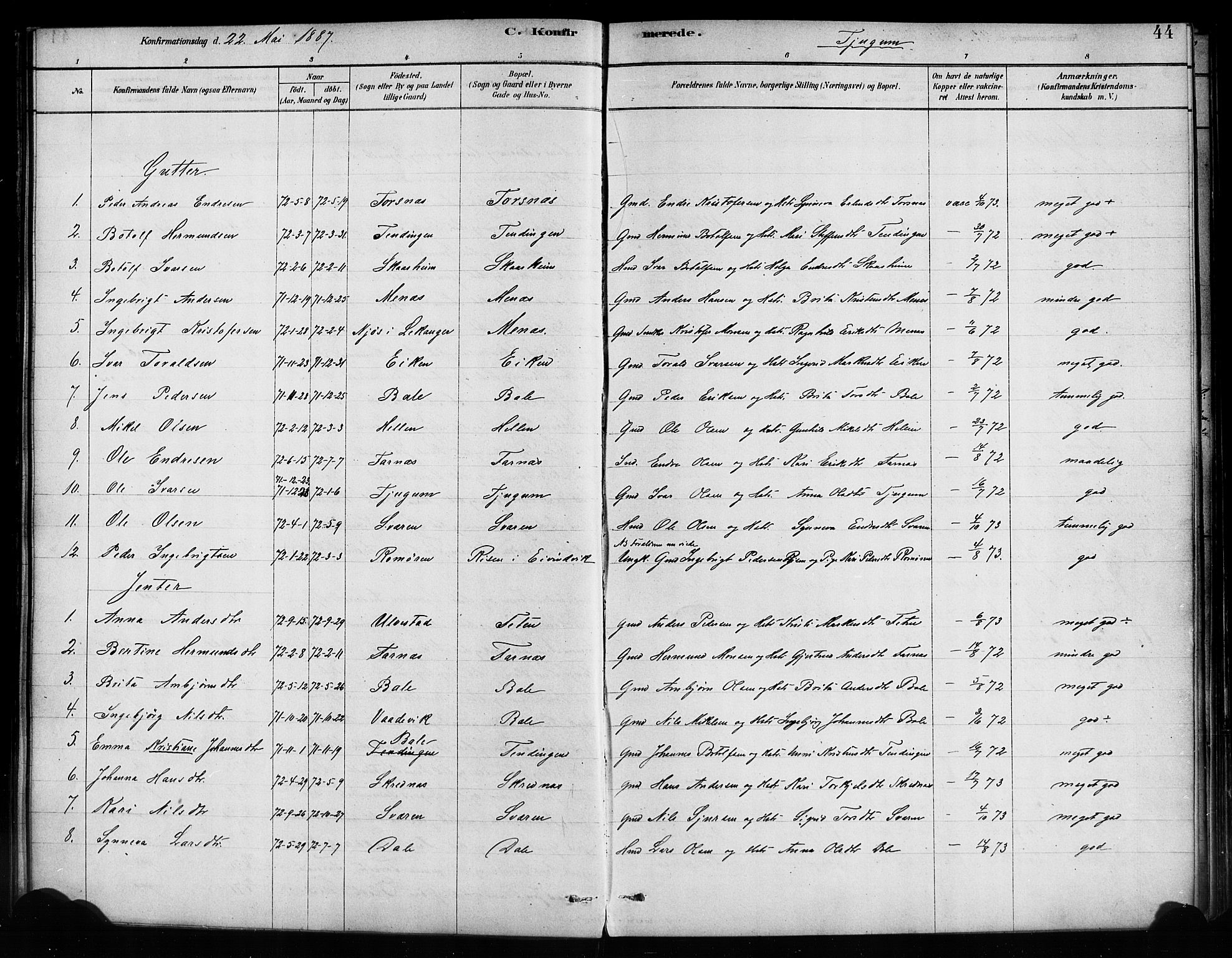 Balestrand sokneprestembete, AV/SAB-A-79601/H/Haa/Haaa/L0004: Parish register (official) no. A 4 / 1, 1879-1888, p. 44