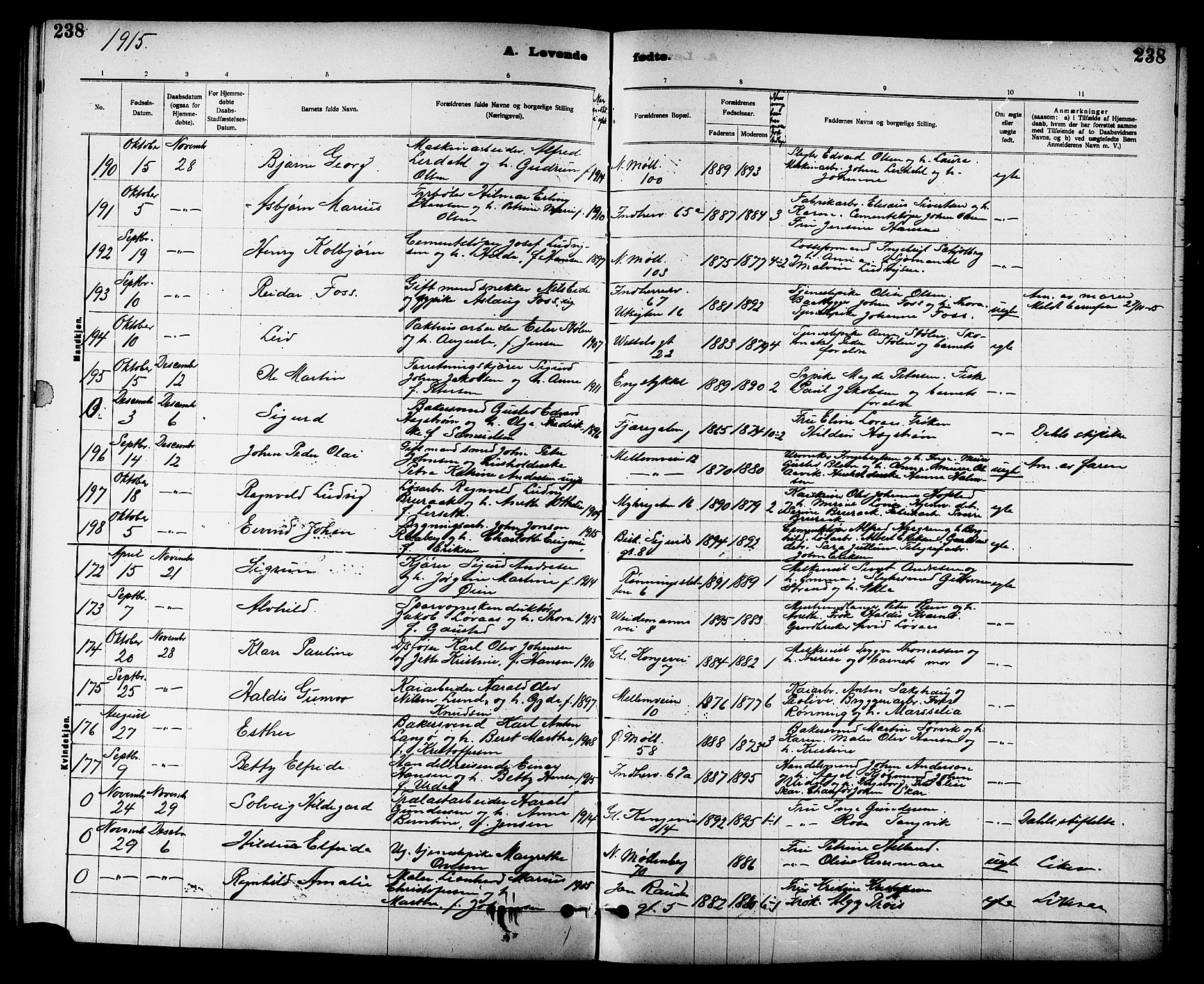 Ministerialprotokoller, klokkerbøker og fødselsregistre - Sør-Trøndelag, AV/SAT-A-1456/605/L0254: Parish register (copy) no. 605C01, 1908-1916, p. 238