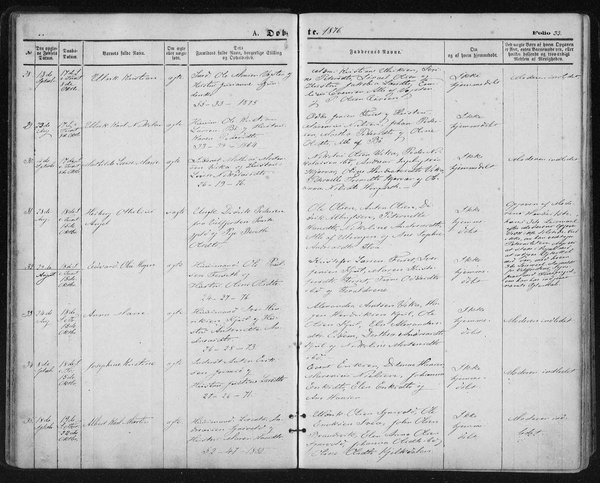 Ministerialprotokoller, klokkerbøker og fødselsregistre - Nordland, SAT/A-1459/816/L0241: Parish register (official) no. 816A07, 1870-1885, p. 33