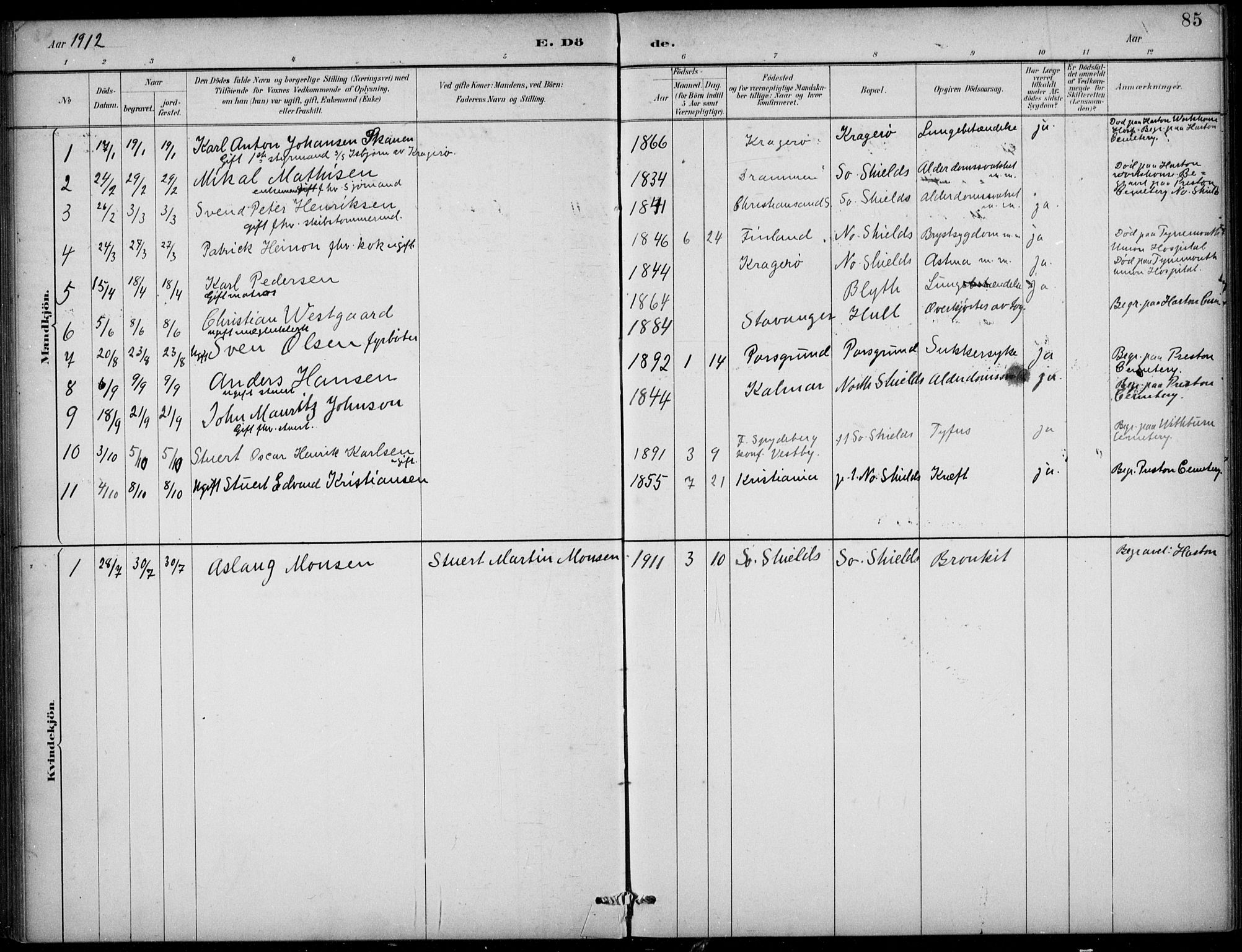 Den norske sjømannsmisjon i utlandet/Tyne-havnene (North Shields og New Castle), SAB/SAB/PA-0101/H/Ha/L0002: Parish register (official) no. A 2, 1883-1938, p. 85