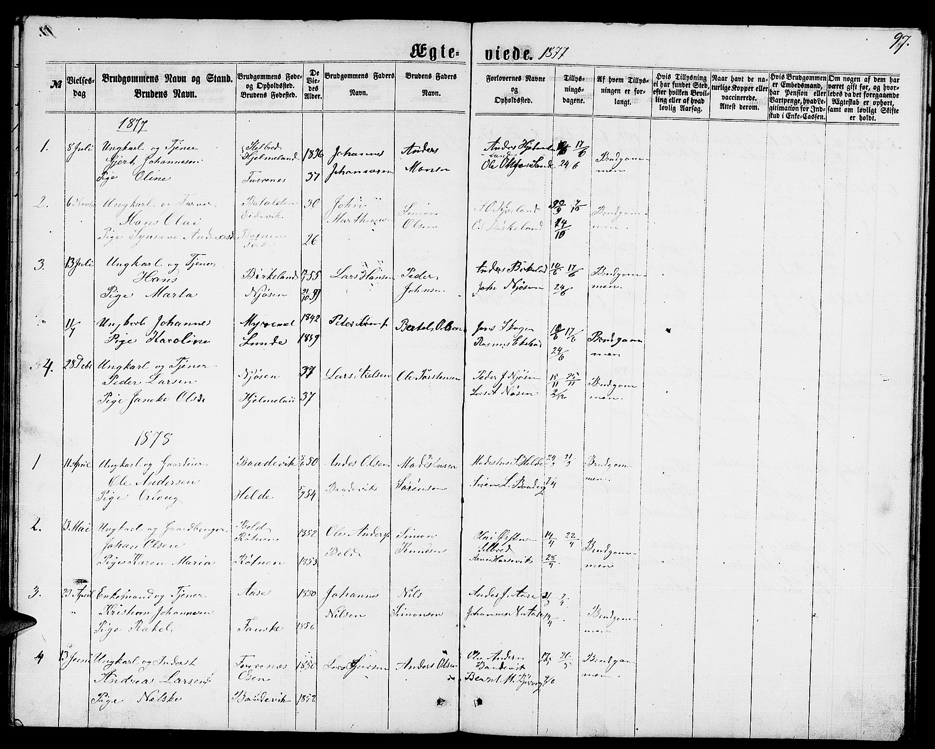 Gaular sokneprestembete, SAB/A-80001/H/Hab: Parish register (copy) no. B 2, 1863-1881, p. 97