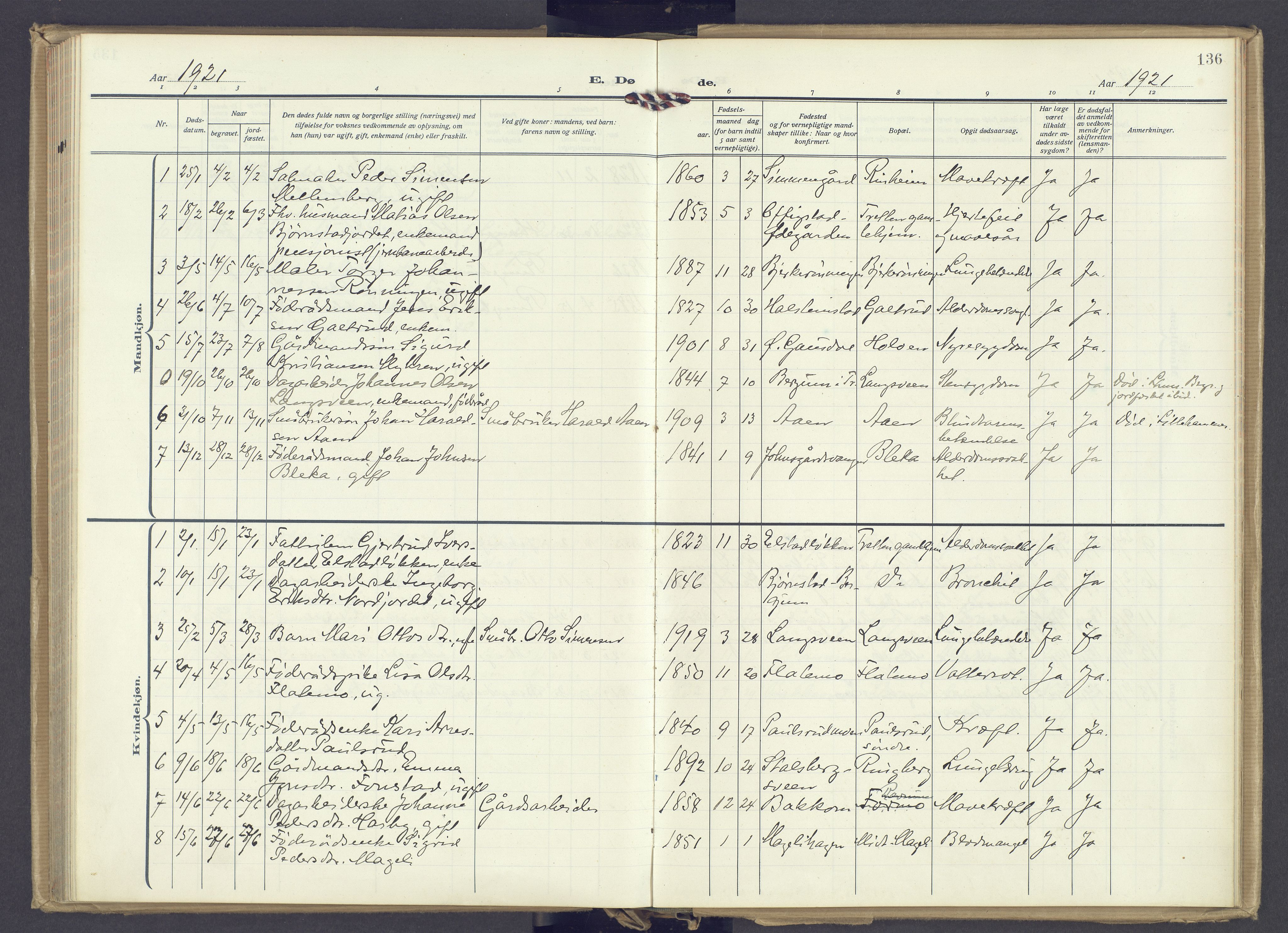 Øyer prestekontor, SAH/PREST-084/H/Ha/Haa/L0014: Parish register (official) no. 14, 1919-1932, p. 136