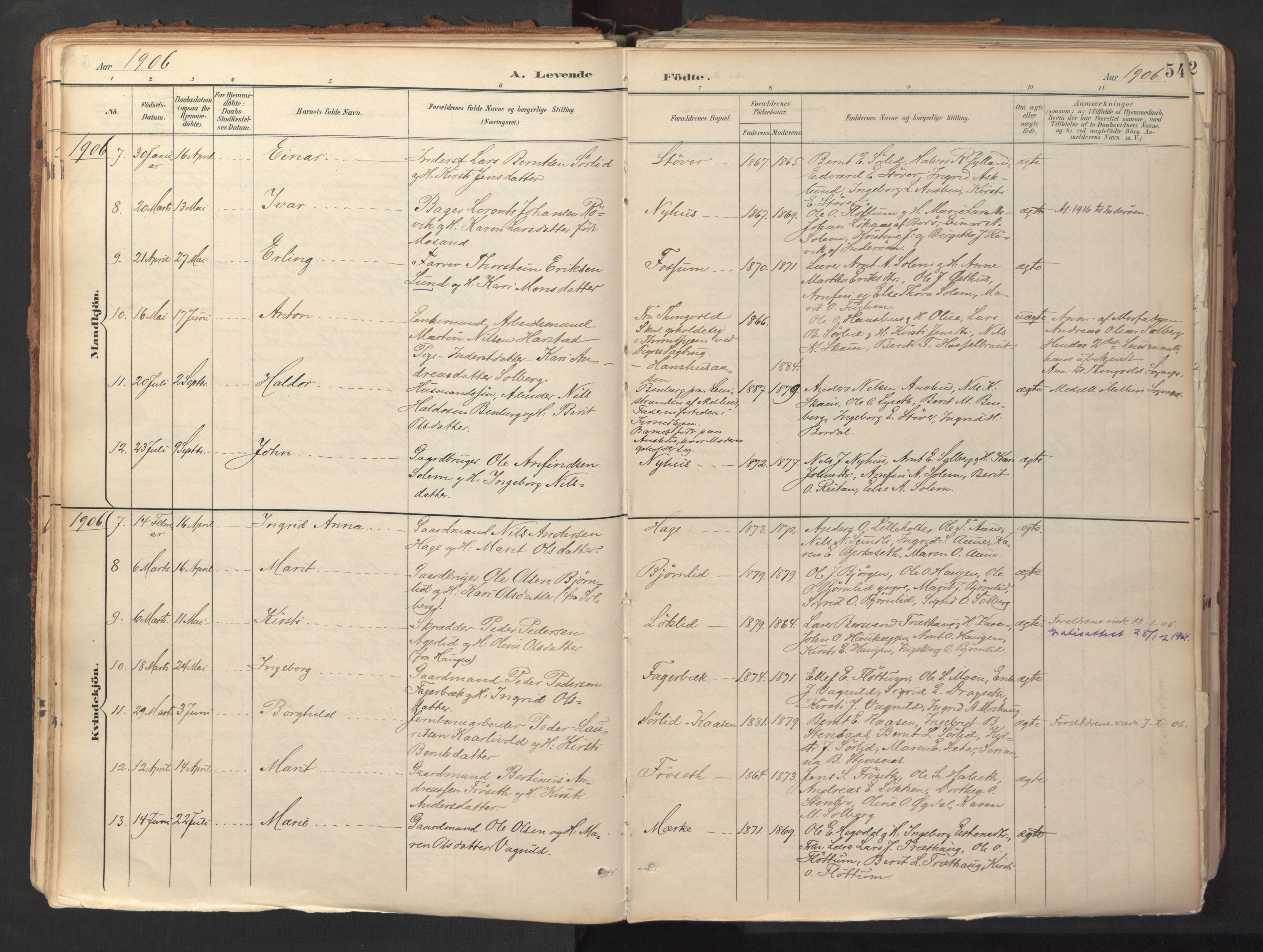 Ministerialprotokoller, klokkerbøker og fødselsregistre - Sør-Trøndelag, SAT/A-1456/689/L1041: Parish register (official) no. 689A06, 1891-1923, p. 54