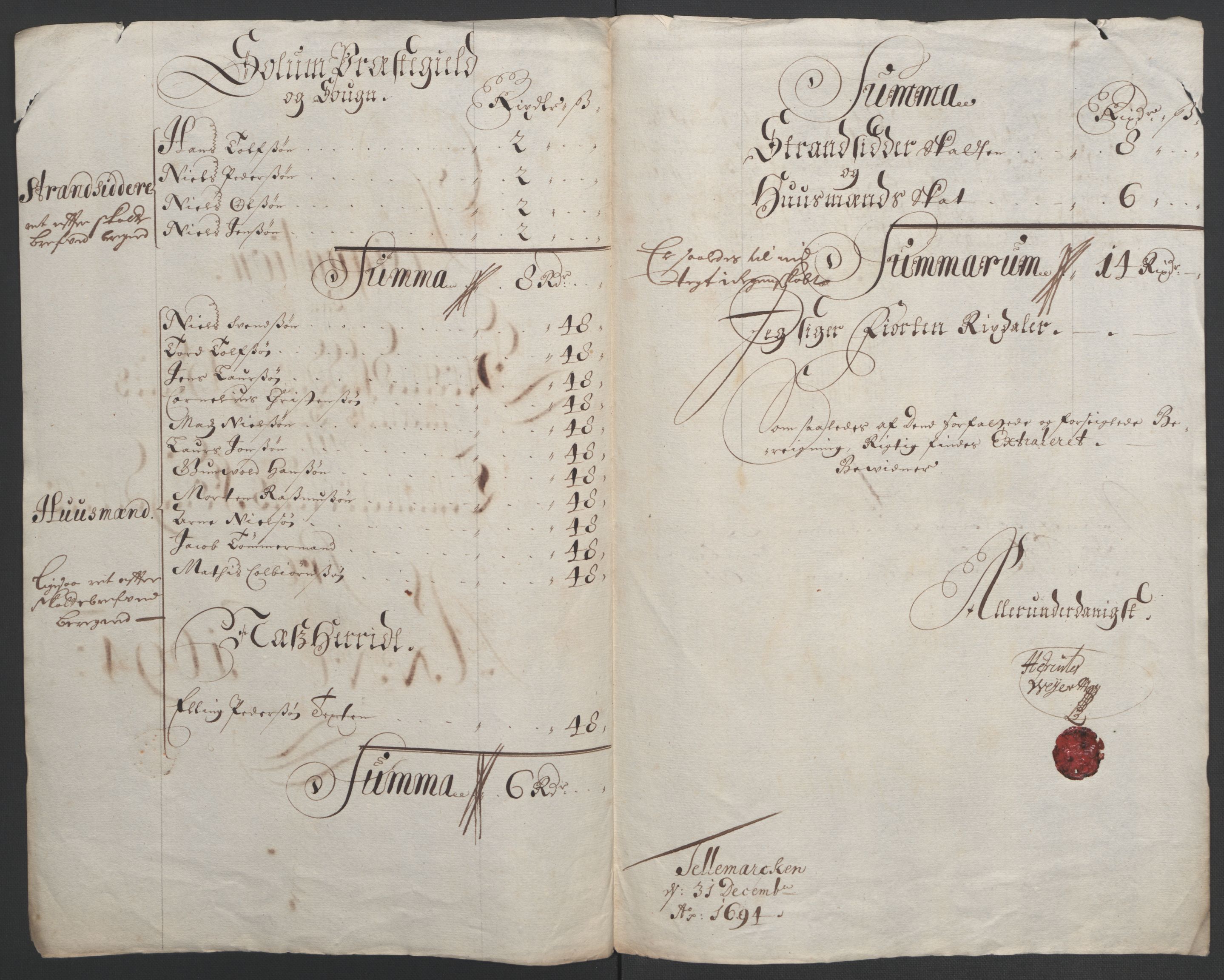 Rentekammeret inntil 1814, Reviderte regnskaper, Fogderegnskap, RA/EA-4092/R36/L2092: Fogderegnskap Øvre og Nedre Telemark og Bamble, 1694, p. 57