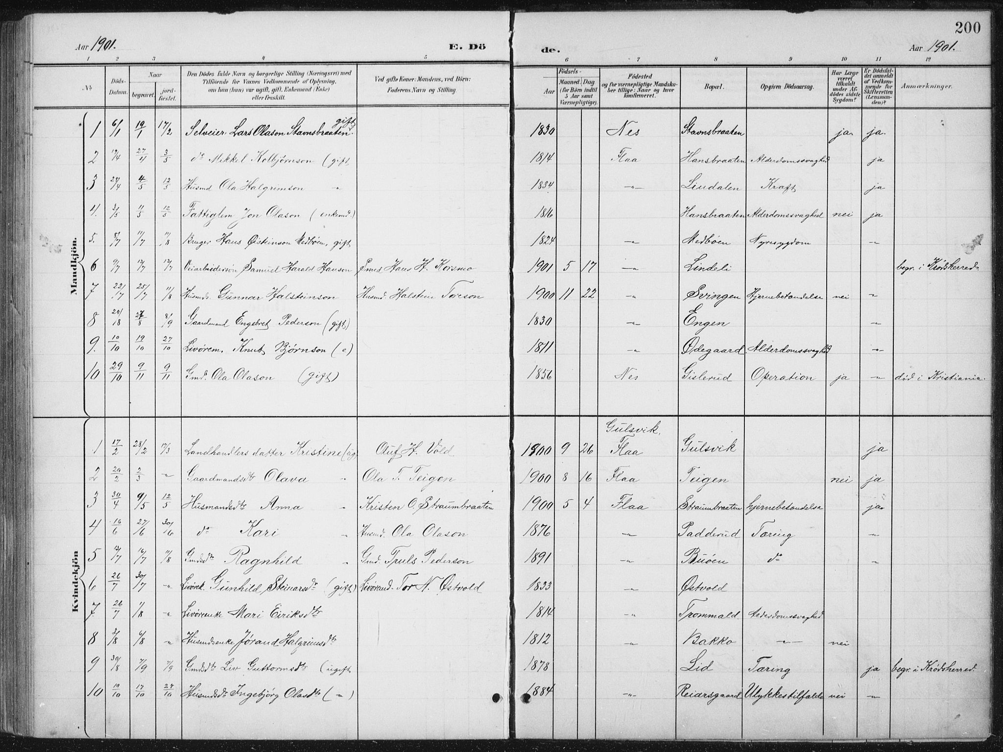 Nes kirkebøker, AV/SAKO-A-236/G/Gb/L0001: Parish register (copy) no. II 1, 1901-1939, p. 200