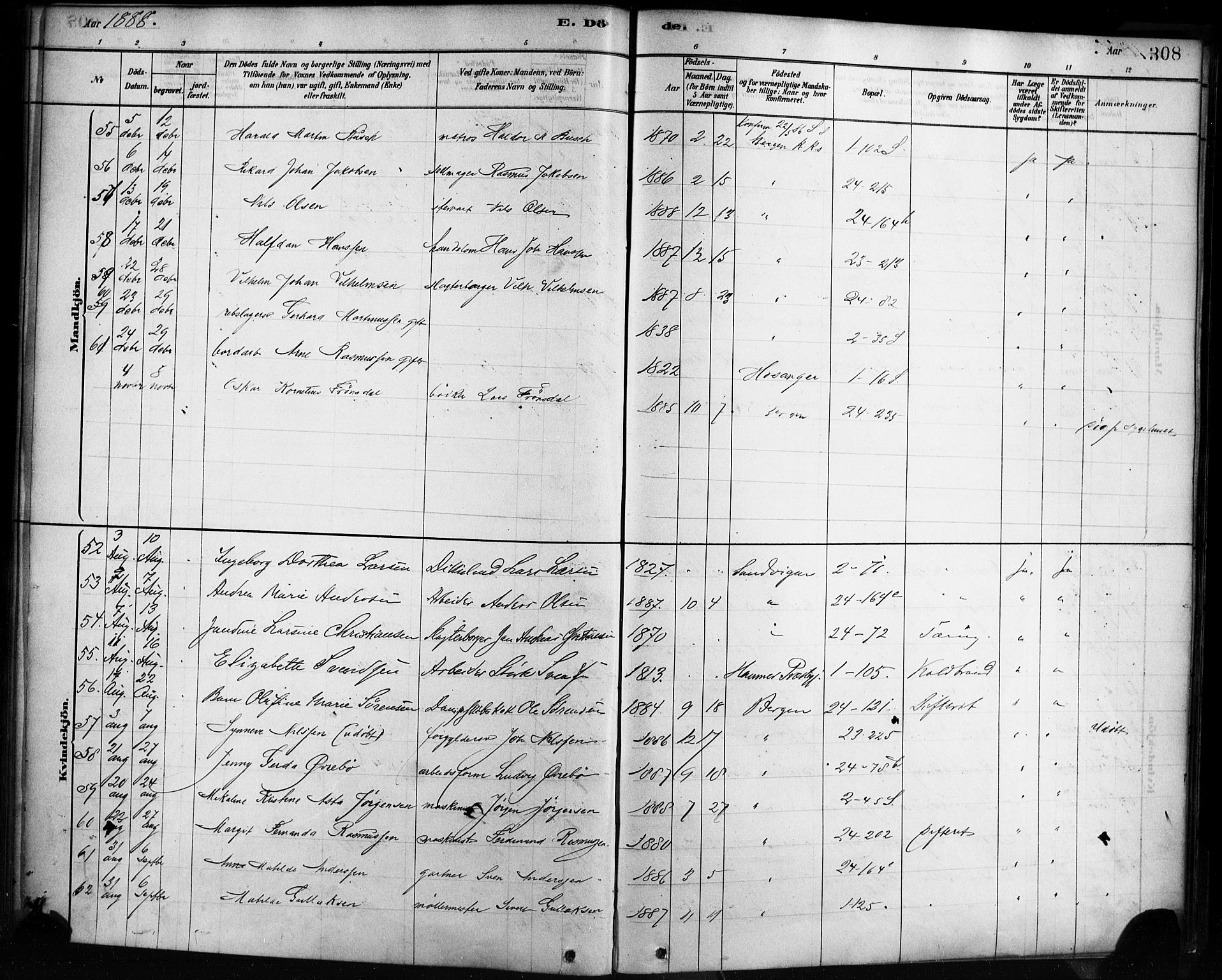 Sandviken Sokneprestembete, AV/SAB-A-77601/H/Ha/L0002: Parish register (official) no. A 2, 1878-1896, p. 308