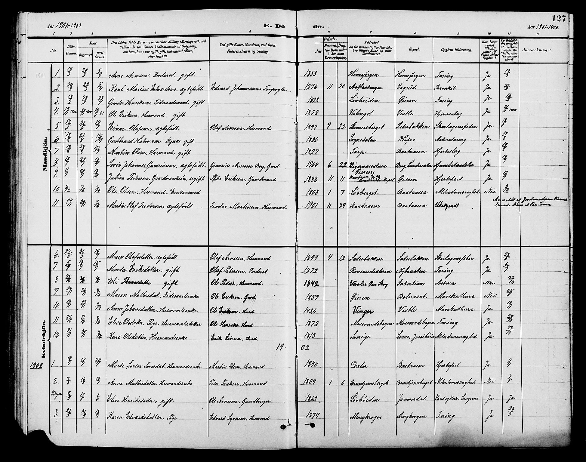 Brandval prestekontor, SAH/PREST-034/H/Ha/Hab/L0001: Parish register (copy) no. 1, 1895-1910, p. 127