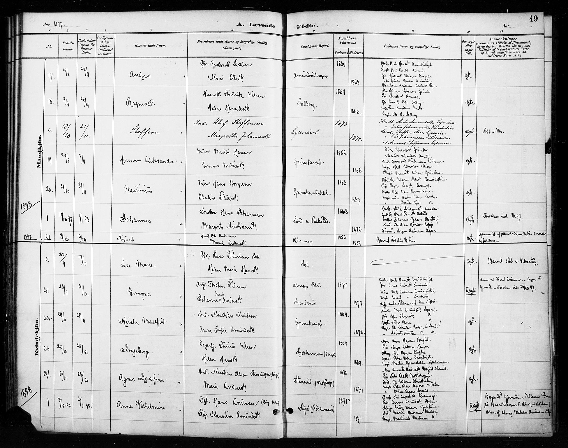 Gran prestekontor, SAH/PREST-112/H/Ha/Haa/L0018: Parish register (official) no. 18, 1889-1899, p. 49