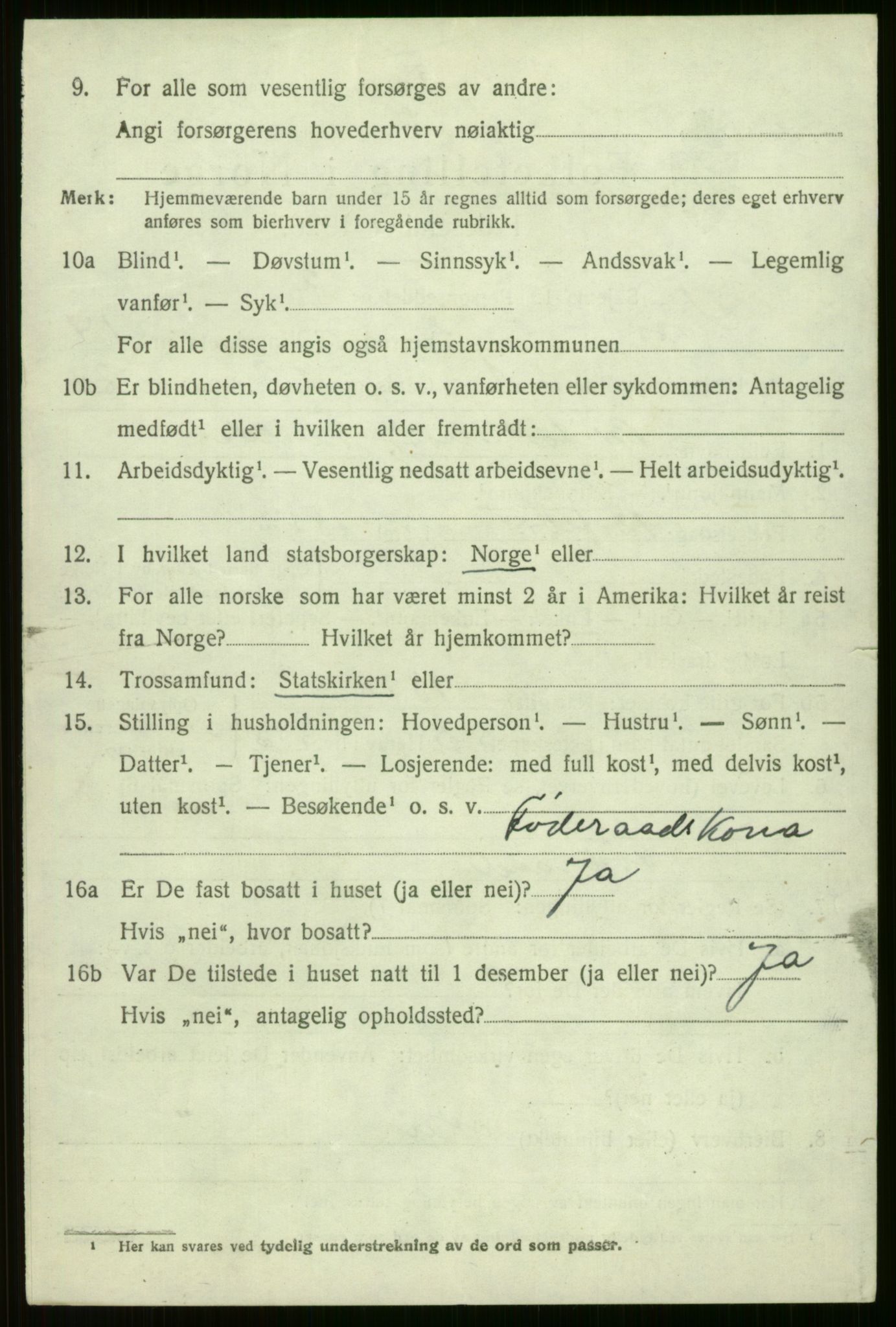 SAB, 1920 census for Voss, 1920, p. 11696