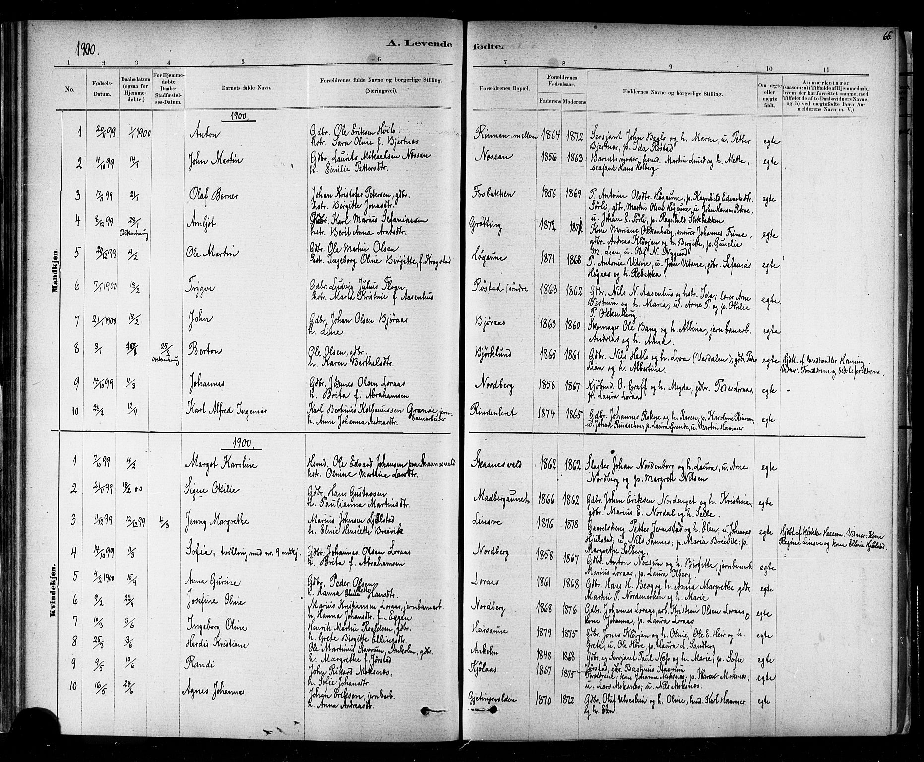 Ministerialprotokoller, klokkerbøker og fødselsregistre - Nord-Trøndelag, SAT/A-1458/721/L0208: Parish register (copy) no. 721C01, 1880-1917, p. 66