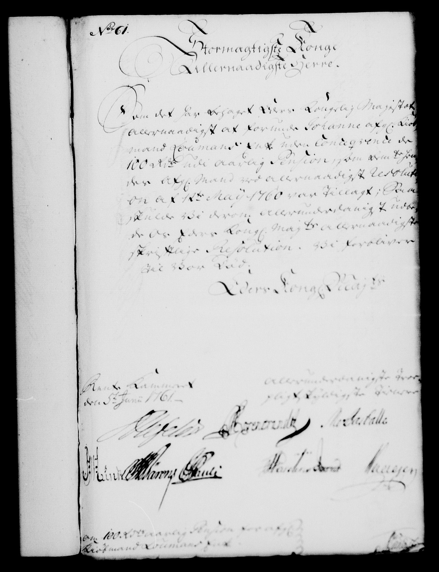 Rentekammeret, Kammerkanselliet, RA/EA-3111/G/Gf/Gfa/L0043: Norsk relasjons- og resolusjonsprotokoll (merket RK 52.43), 1761, p. 240