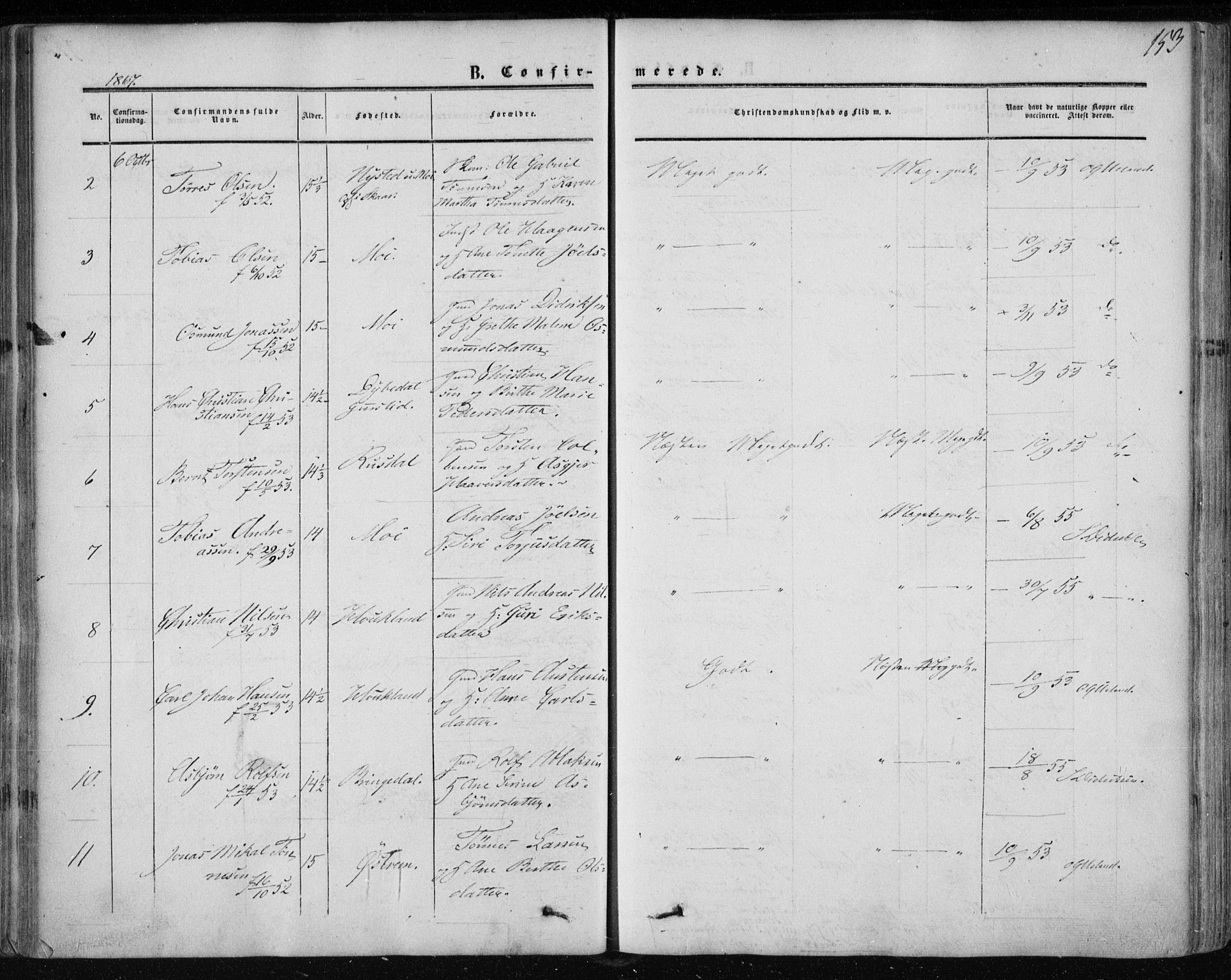 Lund sokneprestkontor, AV/SAST-A-101809/S06/L0009: Parish register (official) no. A 8, 1853-1877, p. 153