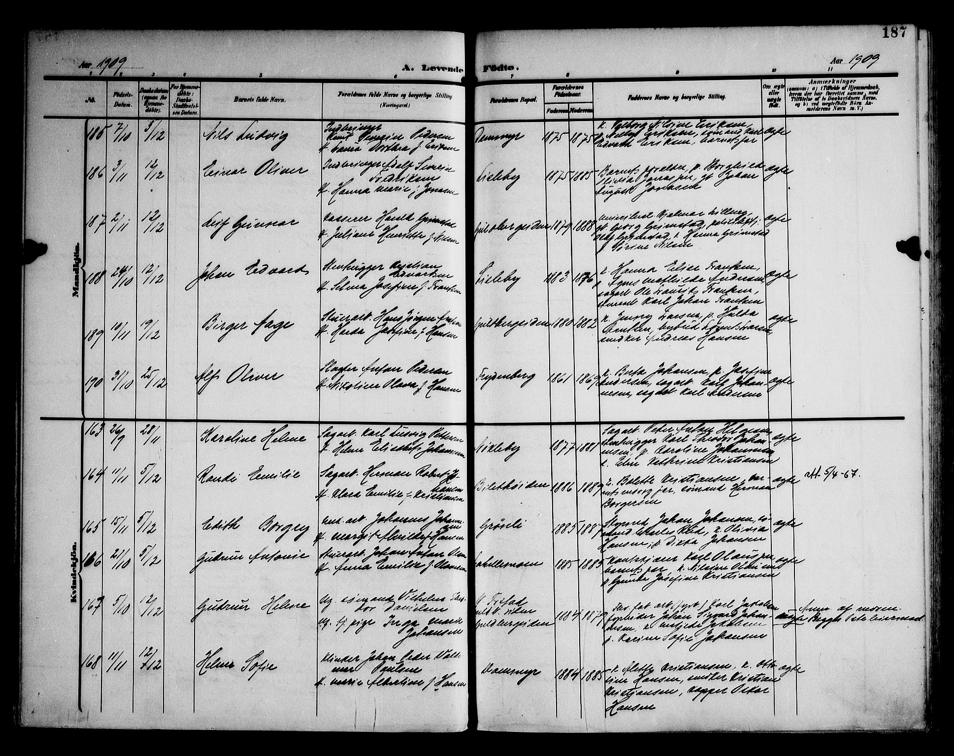 Glemmen prestekontor Kirkebøker, AV/SAO-A-10908/F/Fa/L0014: Parish register (official) no. 14, 1902-1922, p. 187