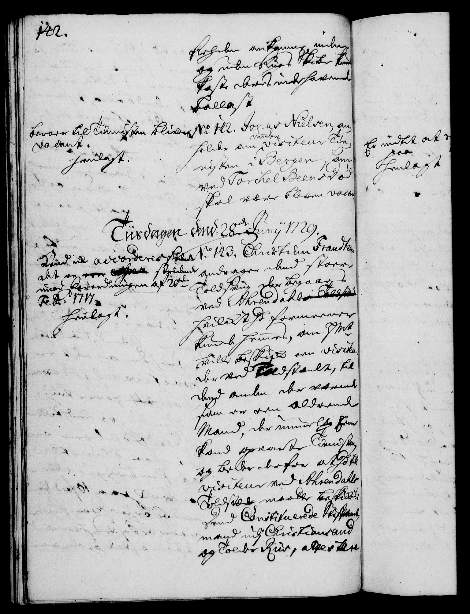 Rentekammeret, Kammerkanselliet, AV/RA-EA-3111/G/Gh/Gha/L0011: Norsk ekstraktmemorialprotokoll (merket RK 53.56), 1729, p. 142