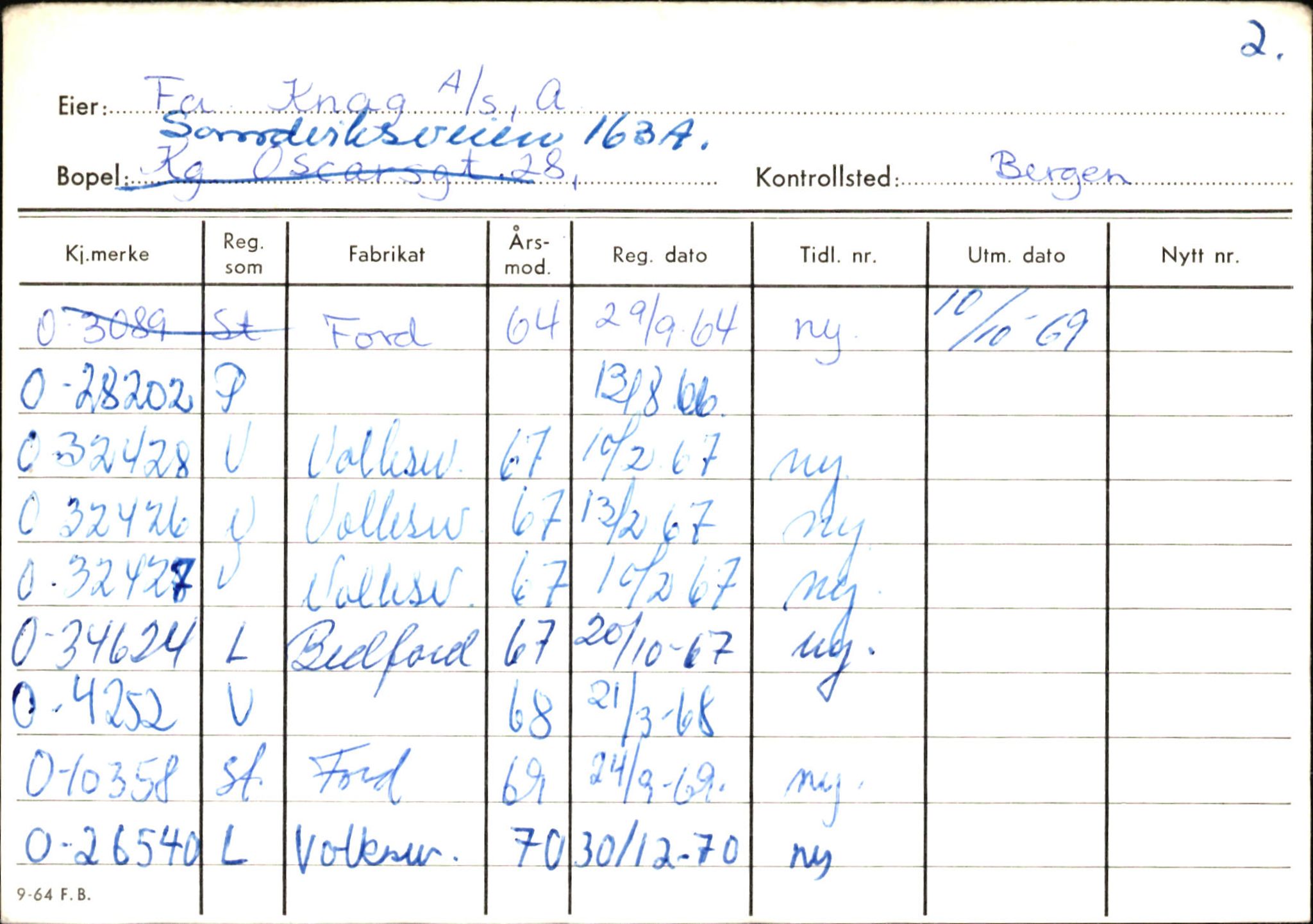 Statens vegvesen, Hordaland vegkontor, AV/SAB-A-5201/2/Hb/L0019: O-eierkort K, 1920-1971, p. 2