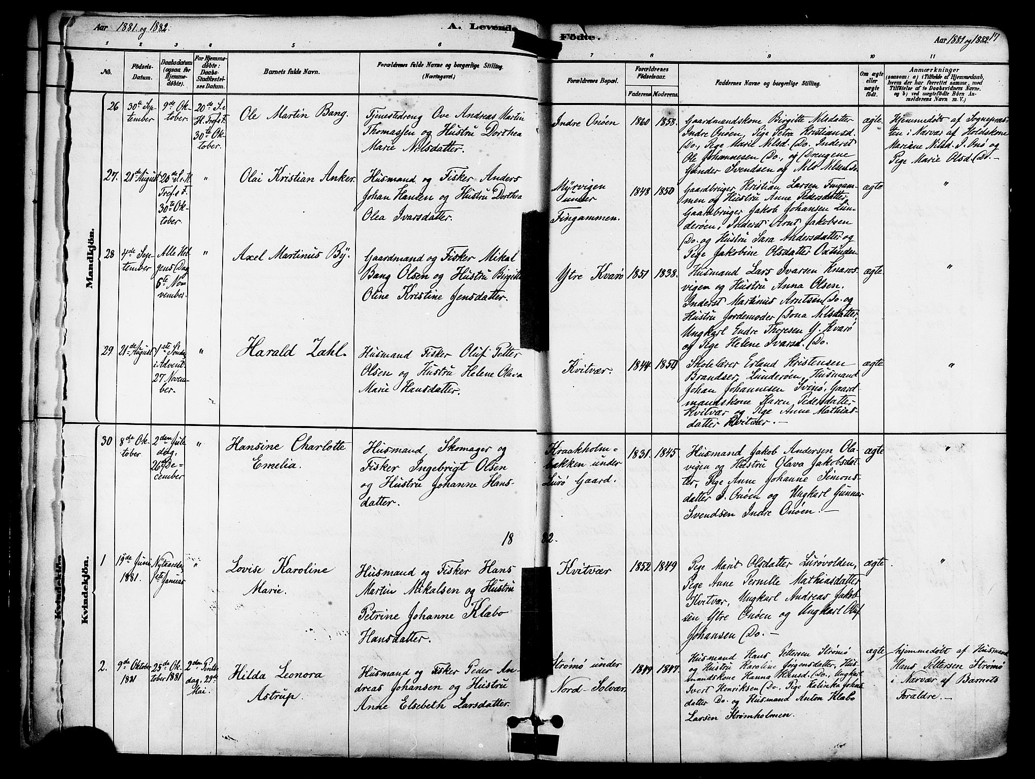 Ministerialprotokoller, klokkerbøker og fødselsregistre - Nordland, SAT/A-1459/839/L0568: Parish register (official) no. 839A05, 1880-1902, p. 17