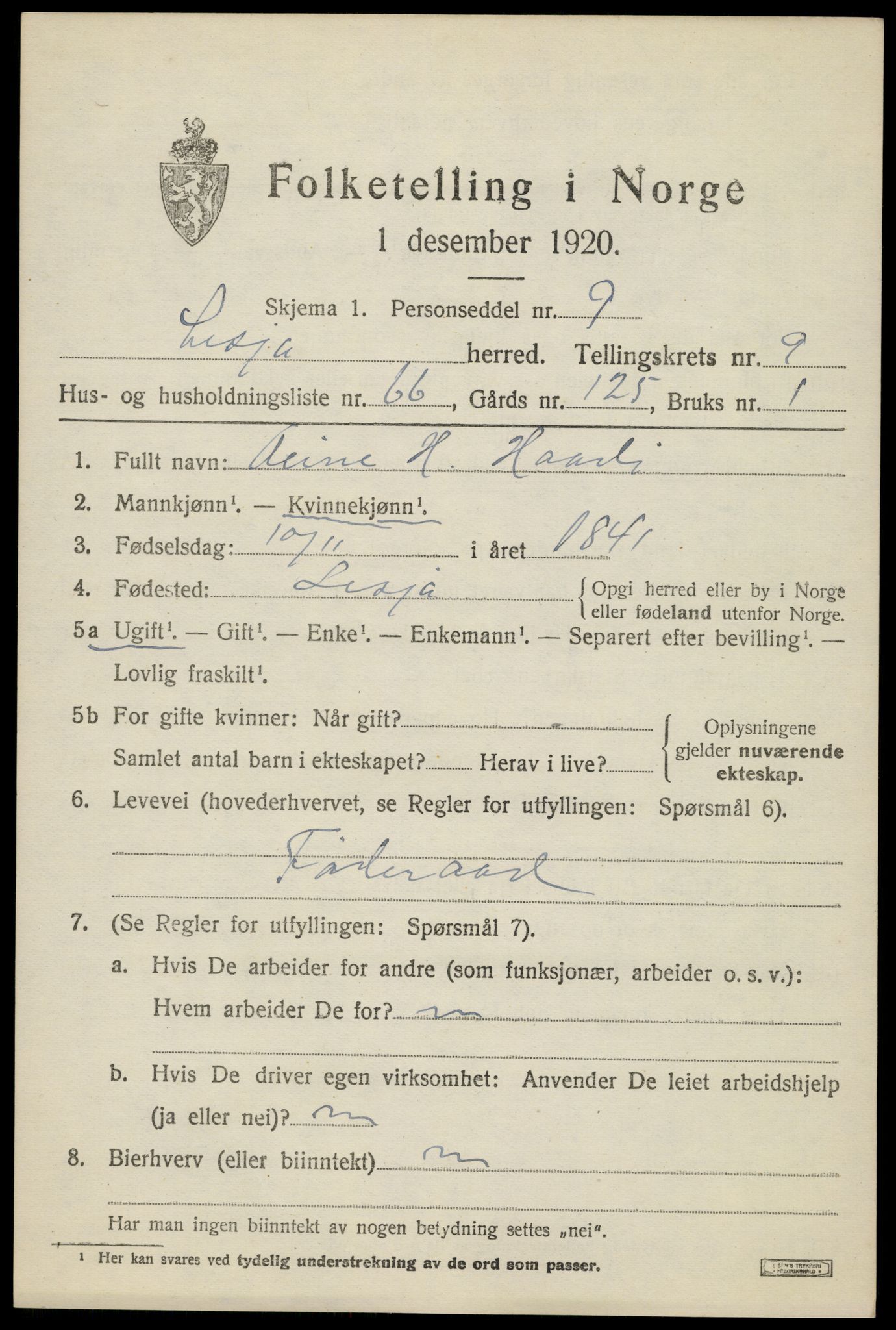 SAH, 1920 census for Lesja, 1920, p. 6128