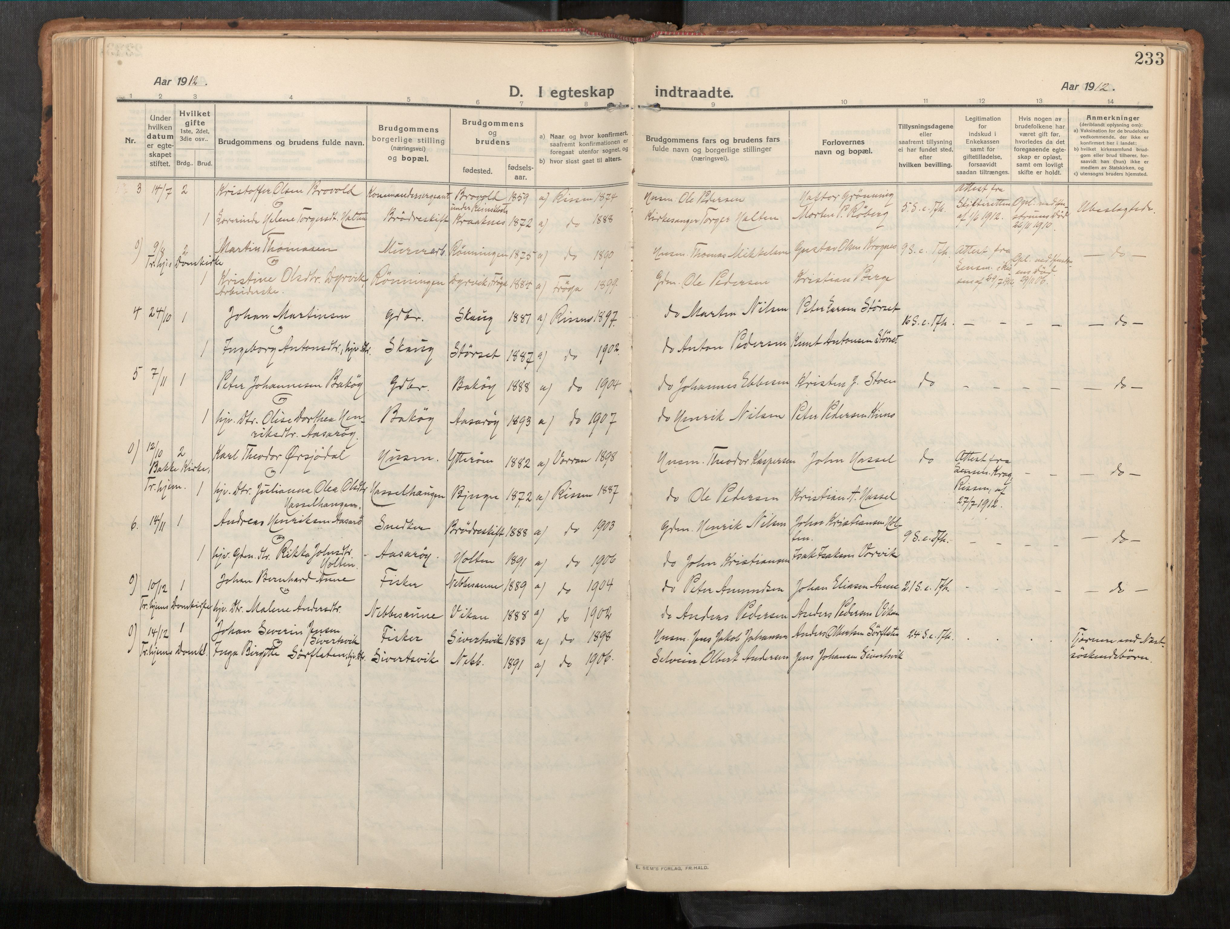 Stadsbygd sokneprestkontor, AV/SAT-A-1117/1/I/I1/I1a/L0001: Parish register (official) no. 1, 1911-1929, p. 233