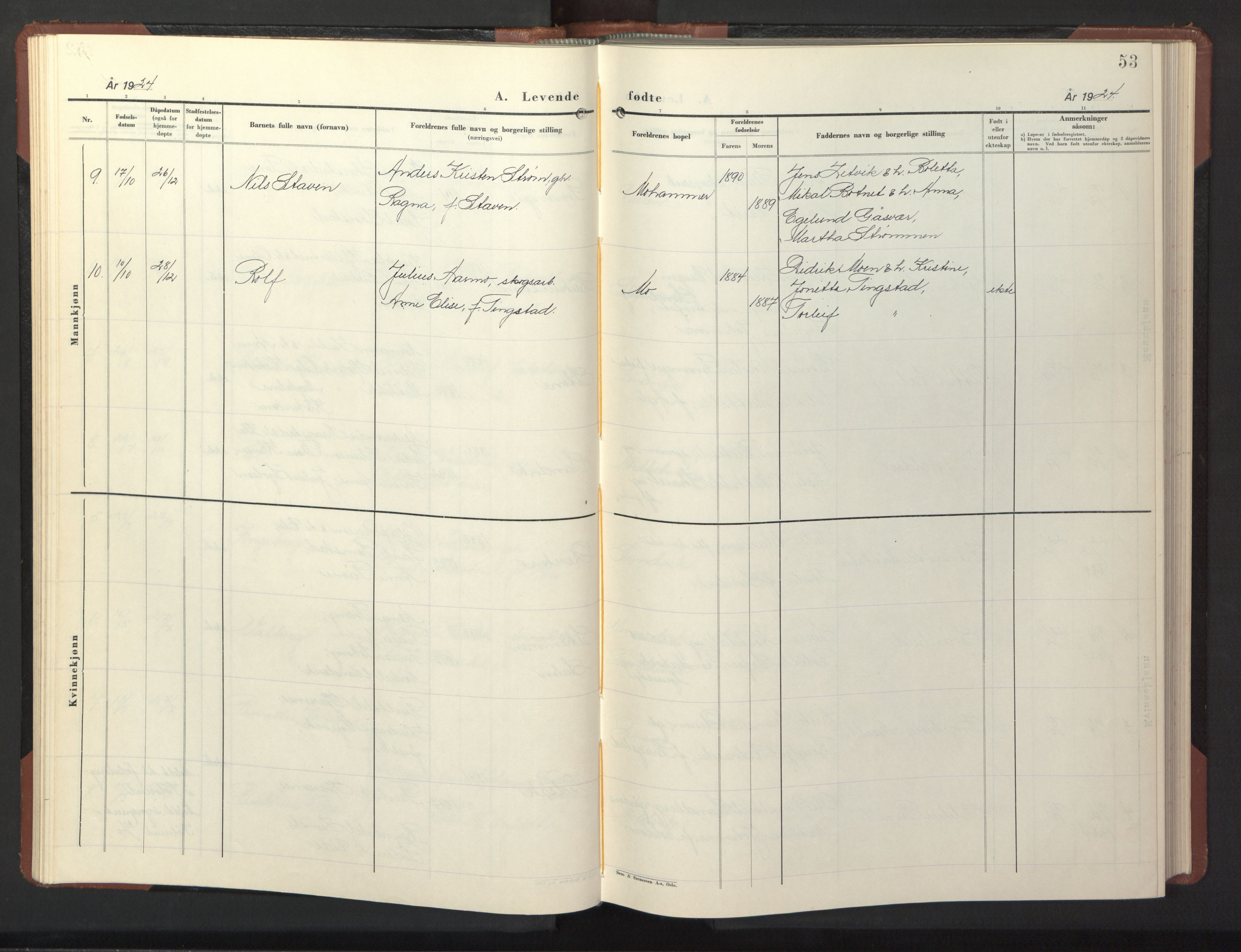 Ministerialprotokoller, klokkerbøker og fødselsregistre - Nord-Trøndelag, AV/SAT-A-1458/773/L0625: Parish register (copy) no. 773C01, 1910-1952, p. 53