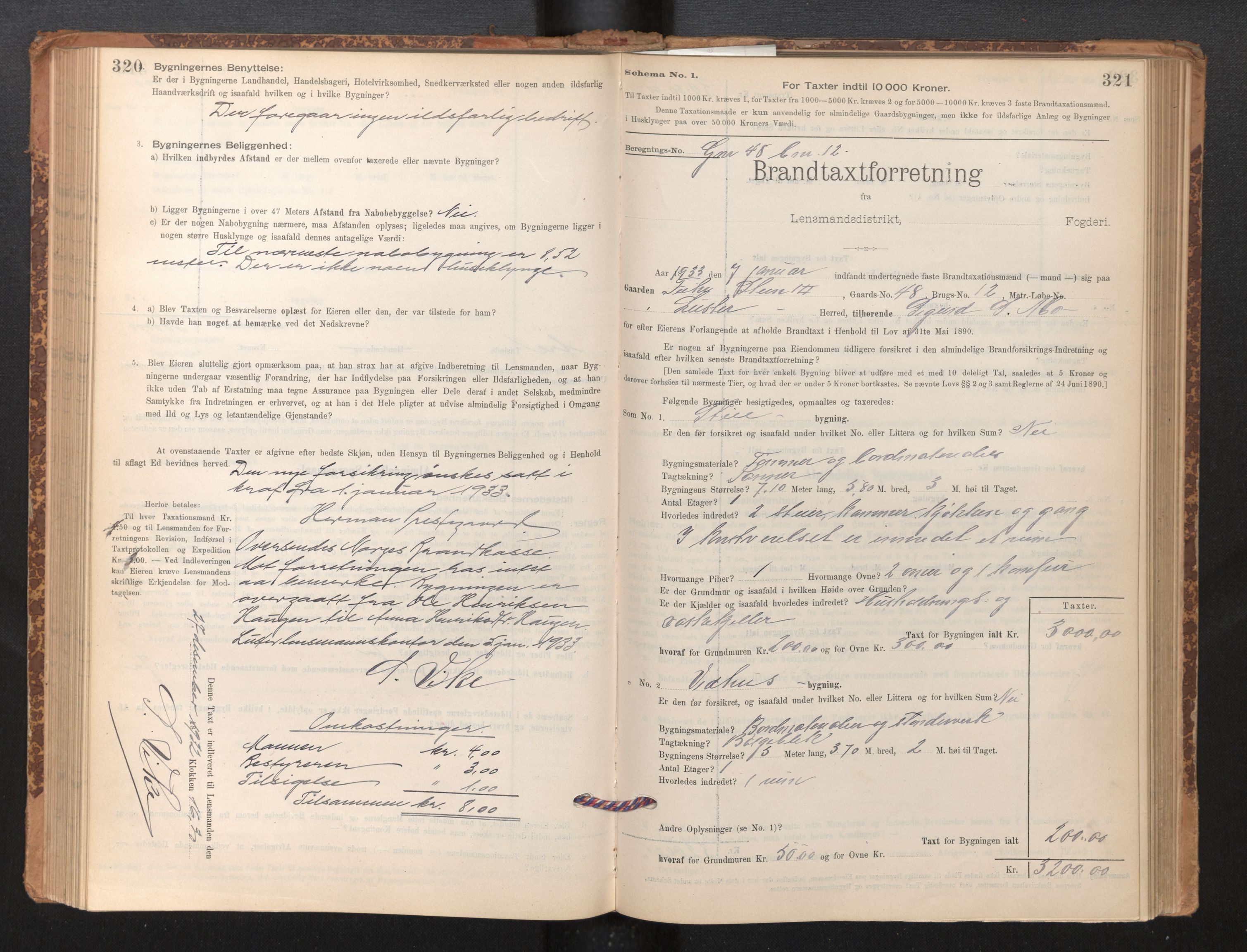 Lensmannen i Luster, SAB/A-29301/0012/L0007: Branntakstprotokoll, skjematakst, 1895-1935, p. 320-321