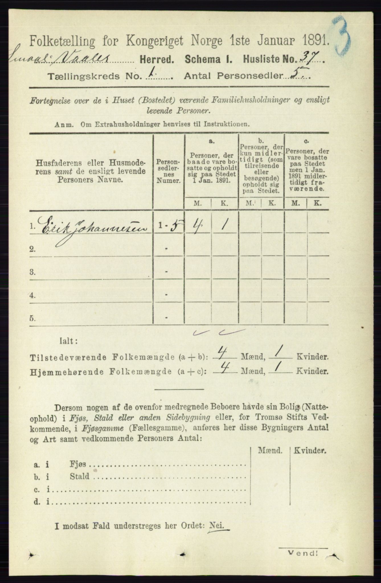 RA, 1891 census for 0137 Våler, 1891, p. 58