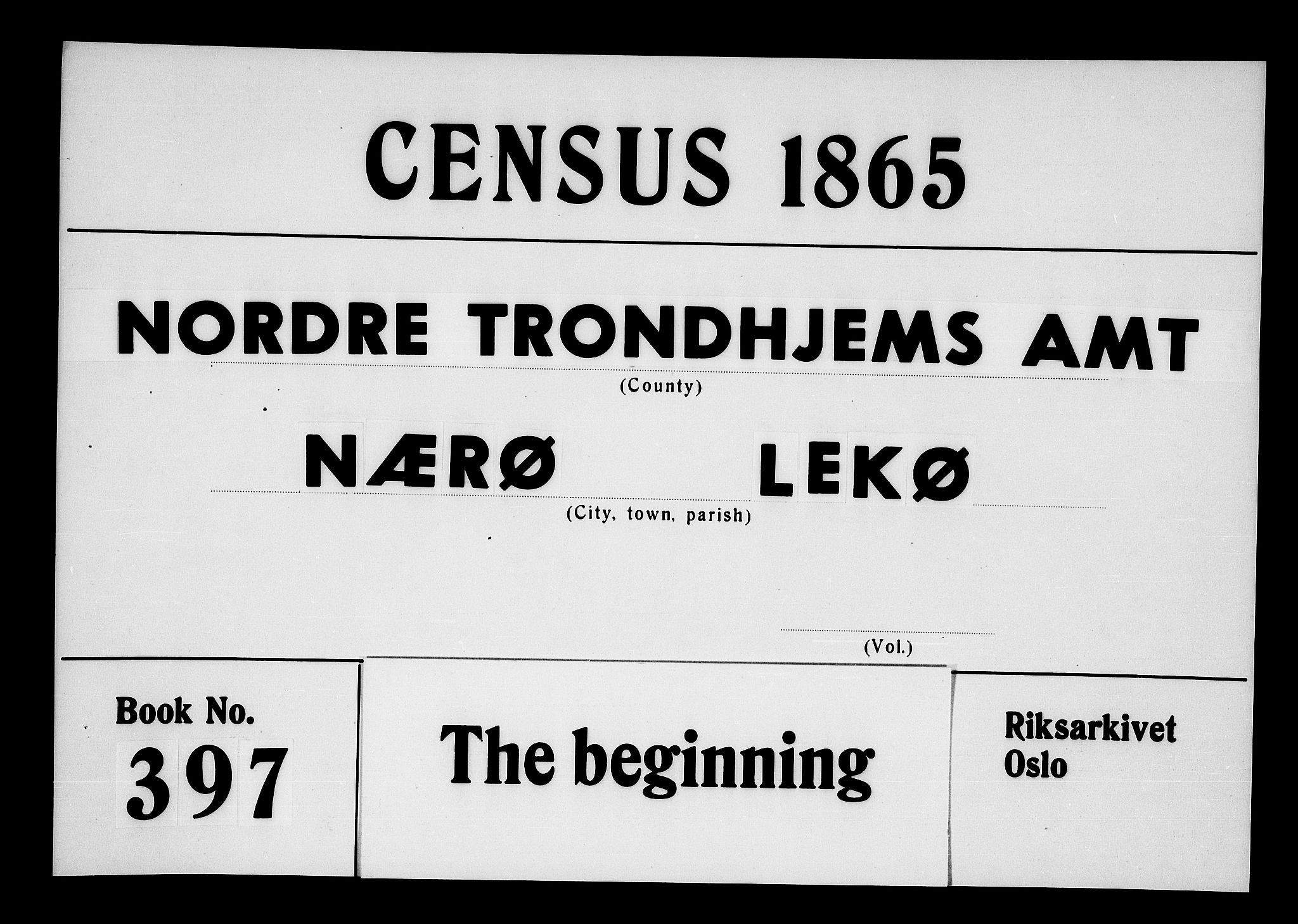 RA, 1865 census for Nærøy, 1865, p. 1