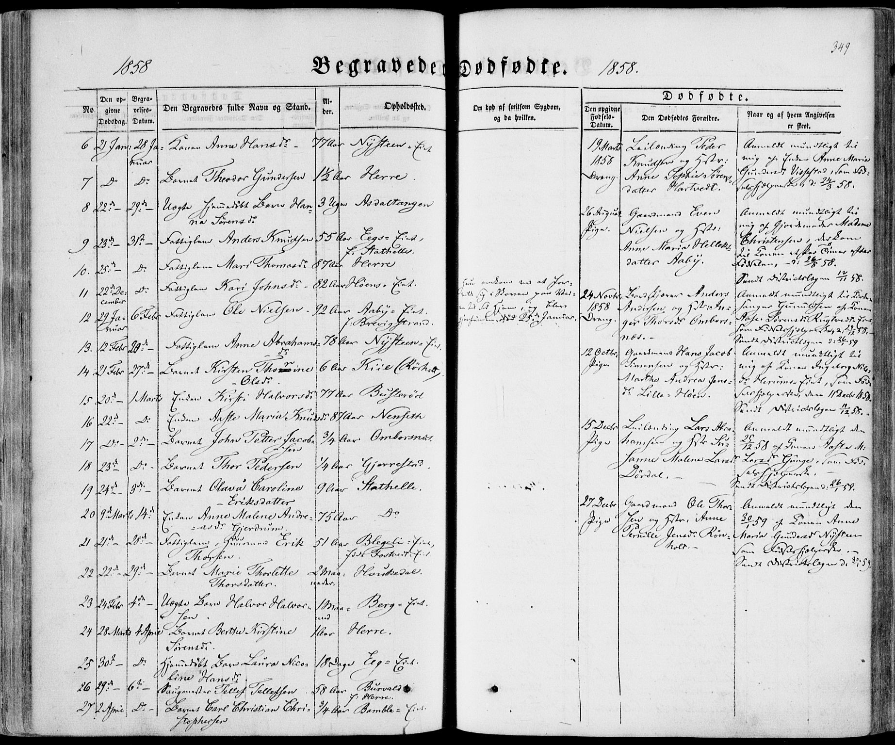 Bamble kirkebøker, SAKO/A-253/F/Fa/L0005: Parish register (official) no. I 5, 1854-1869, p. 349