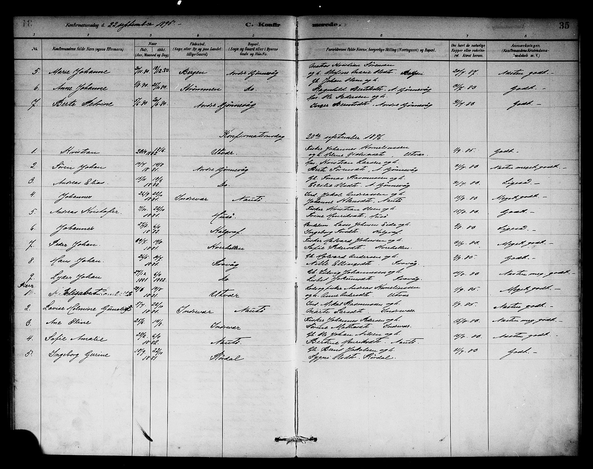 Solund sokneprestembete, AV/SAB-A-81401: Parish register (official) no. C 1, 1881-1896, p. 35