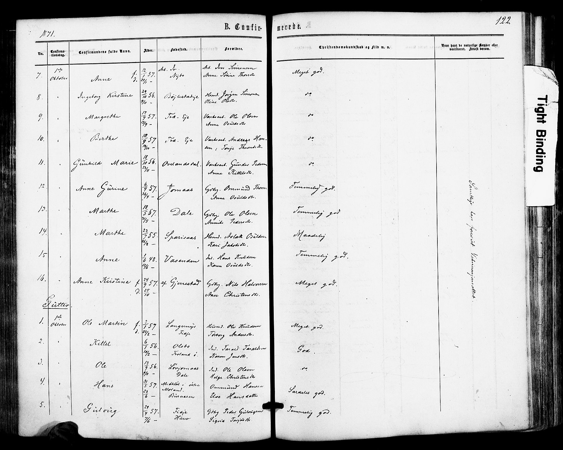 Froland sokneprestkontor, SAK/1111-0013/F/Fa/L0003: Parish register (official) no. A 3, 1864-1881, p. 122