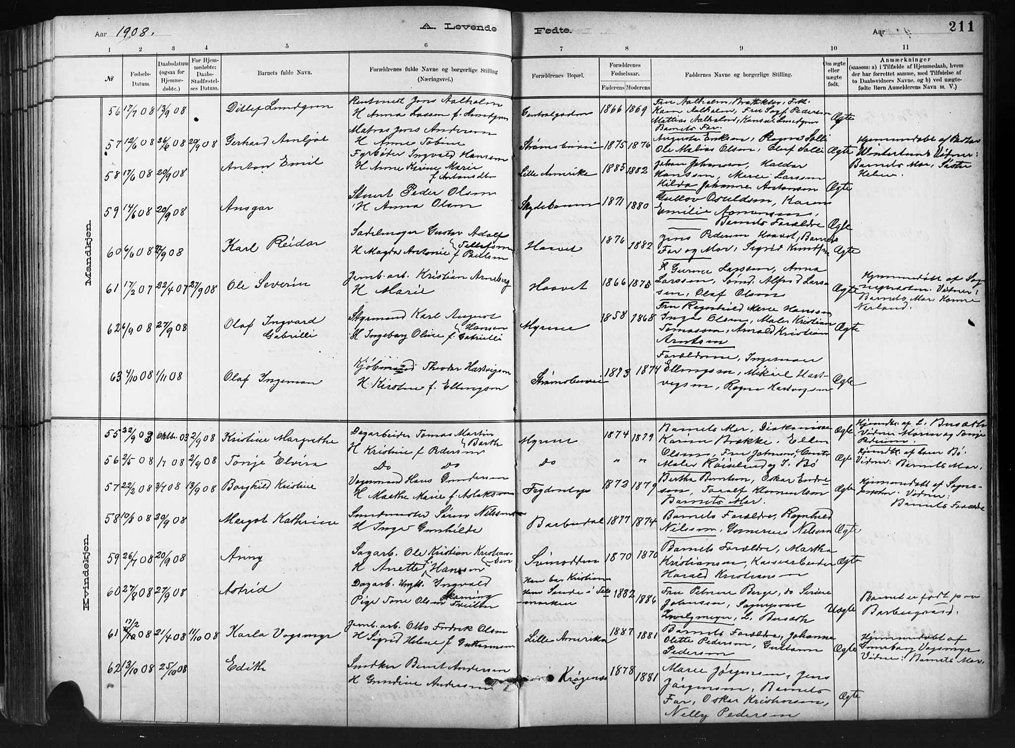 Barbu sokneprestkontor, SAK/1111-0003/F/Fb/L0002: Parish register (copy) no. B 2, 1890-1922, p. 211