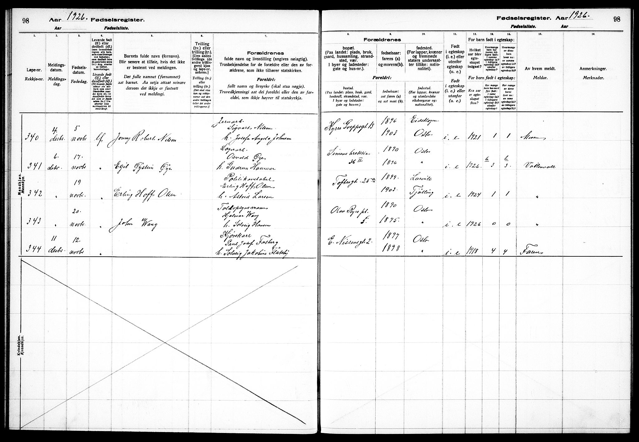 Sagene prestekontor Kirkebøker, AV/SAO-A-10796/J/L0004: Birth register no. 4, 1925-1928, p. 98