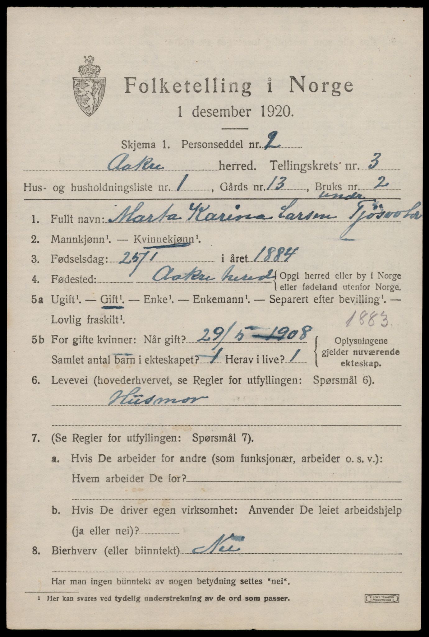 SAST, 1920 census for Åkra, 1920, p. 4328