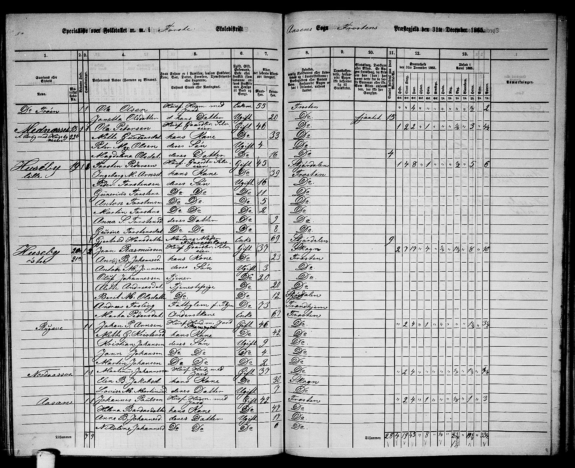 RA, 1865 census for Frosta, 1865, p. 142