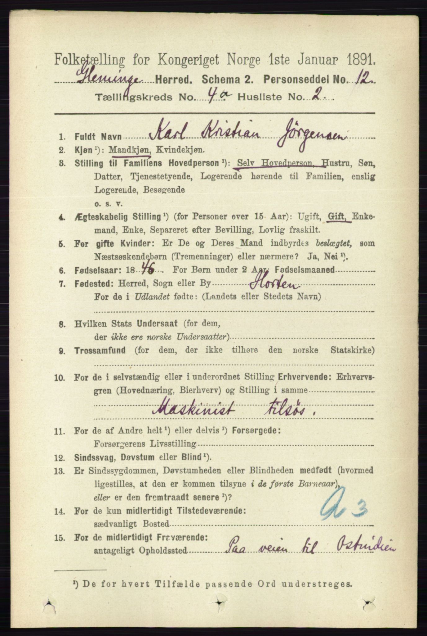 RA, 1891 census for 0132 Glemmen, 1891, p. 3491